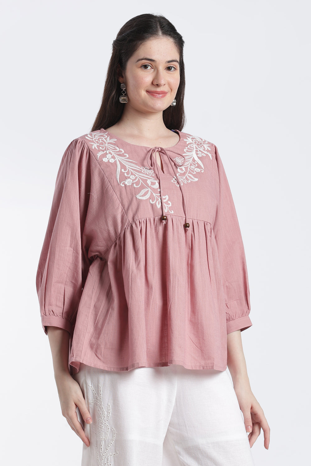 Pink Balloon Sleeves Loose Fit Tunic For Women - Image 4