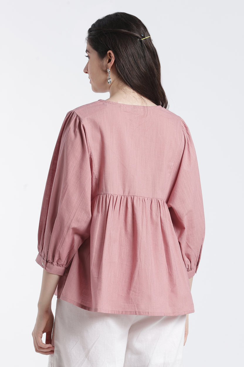 Pink Balloon Sleeves Loose Fit Tunic For Women - Image 5