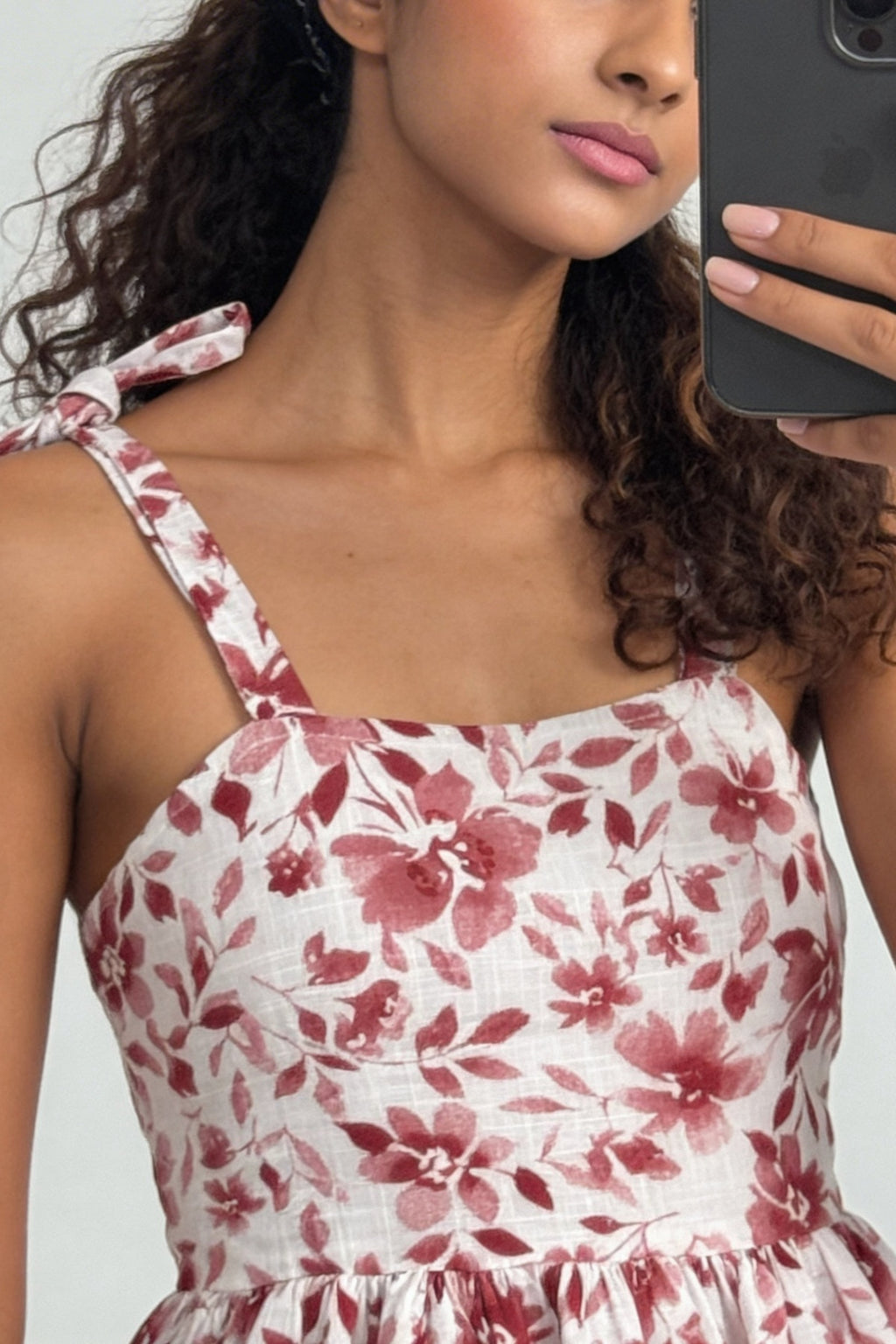 Red Floral Printed Shoulder Strap Peplum Top for Women - Image 3