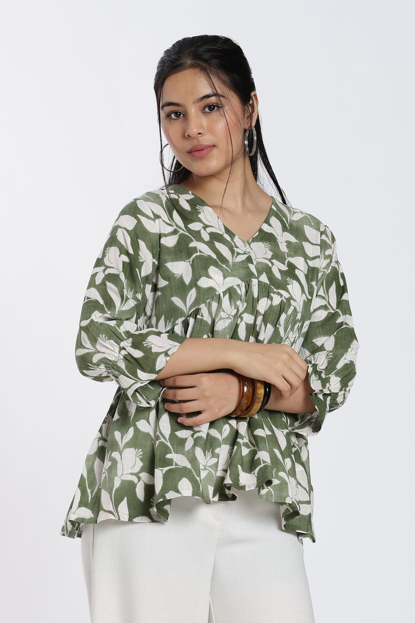 Green Regular Fit Peasant Tunic For Women - Image 2