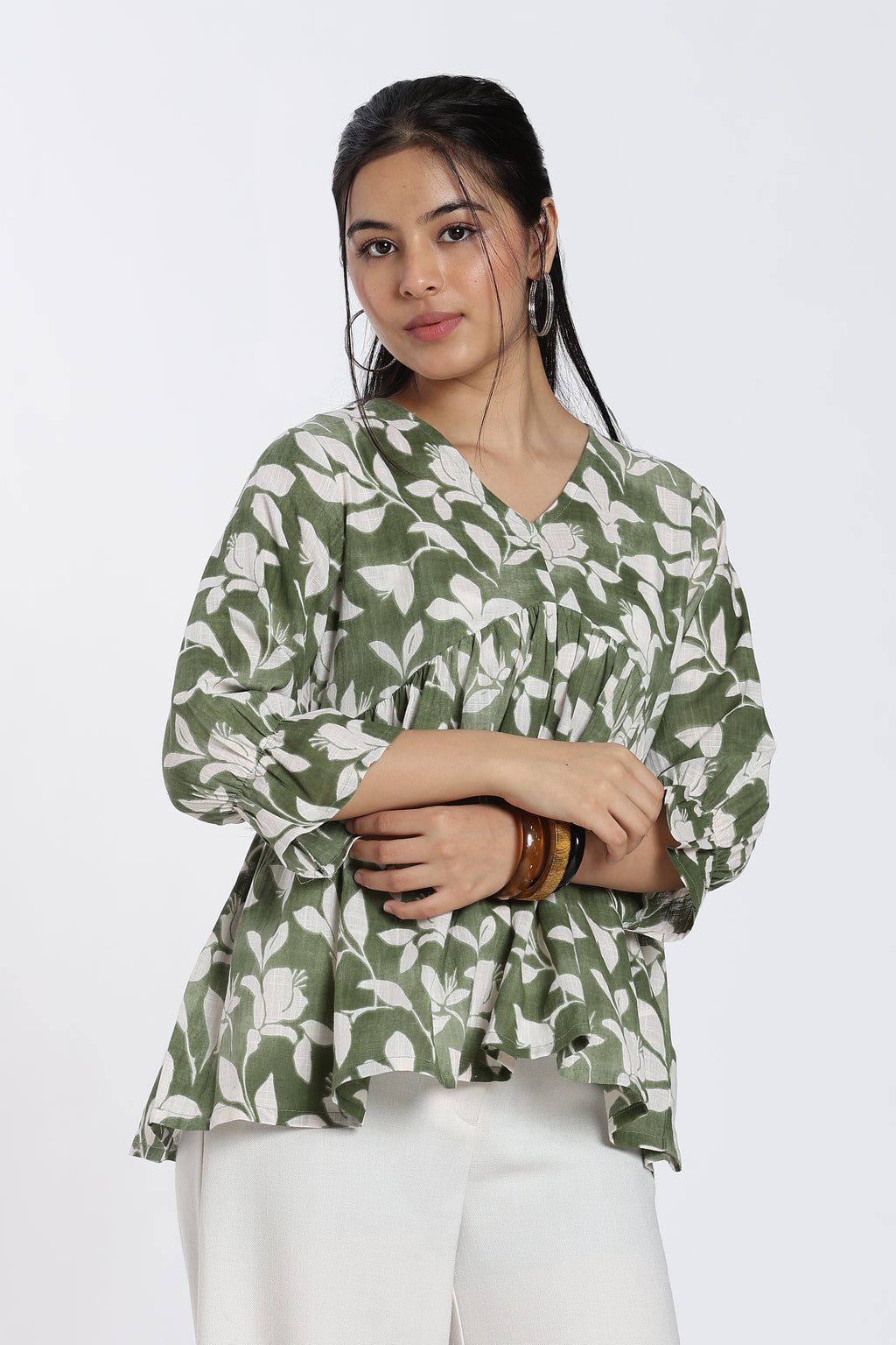 Green Regular Fit Peasant Tunic for Women - Image 2