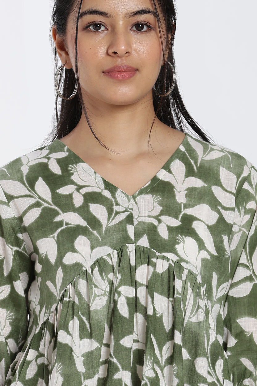 Green Regular Fit Peasant Tunic For Women - Image 3