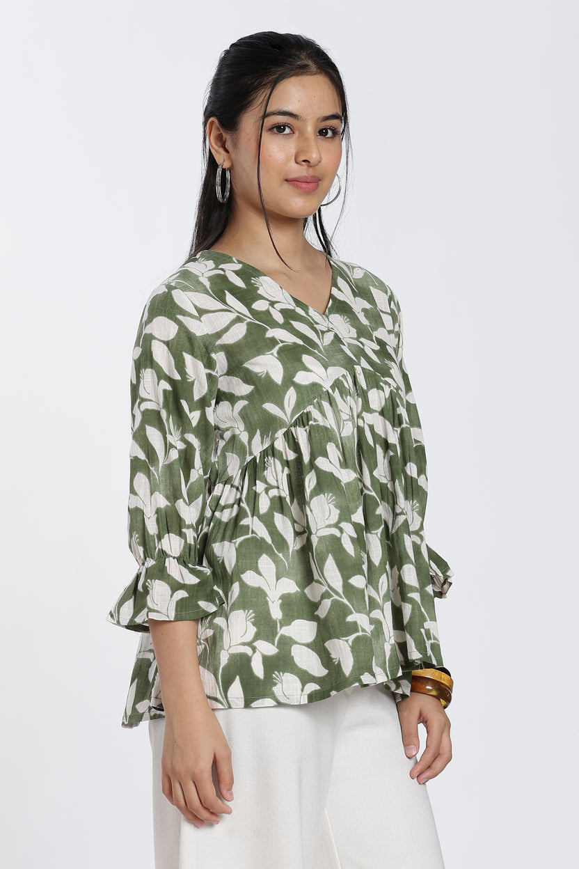 Green Regular Fit Peasant Tunic For Women - Image 4