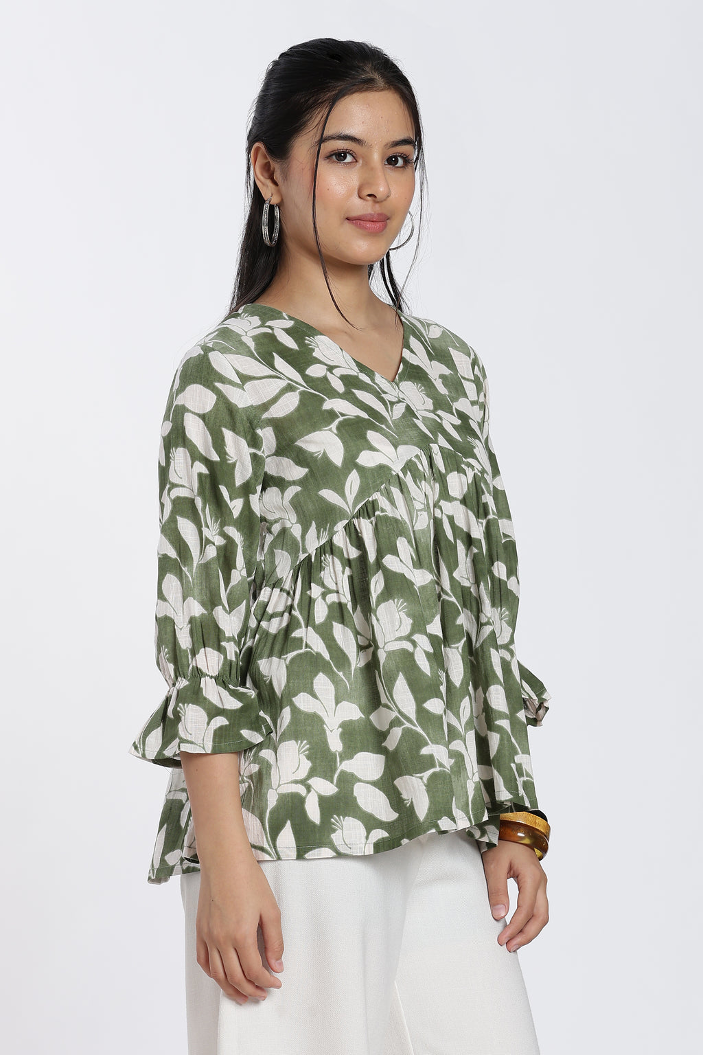 Green Regular Fit Peasant Tunic for Women - Image 4