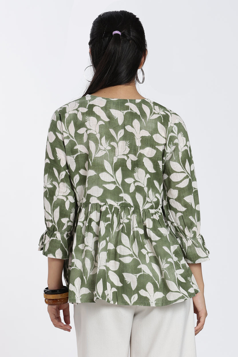 Green Regular Fit Peasant Tunic For Women - Image 5
