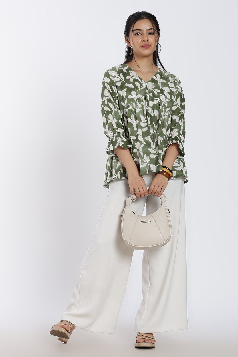 Green Regular Fit Peasant Tunic For Women - Image 6