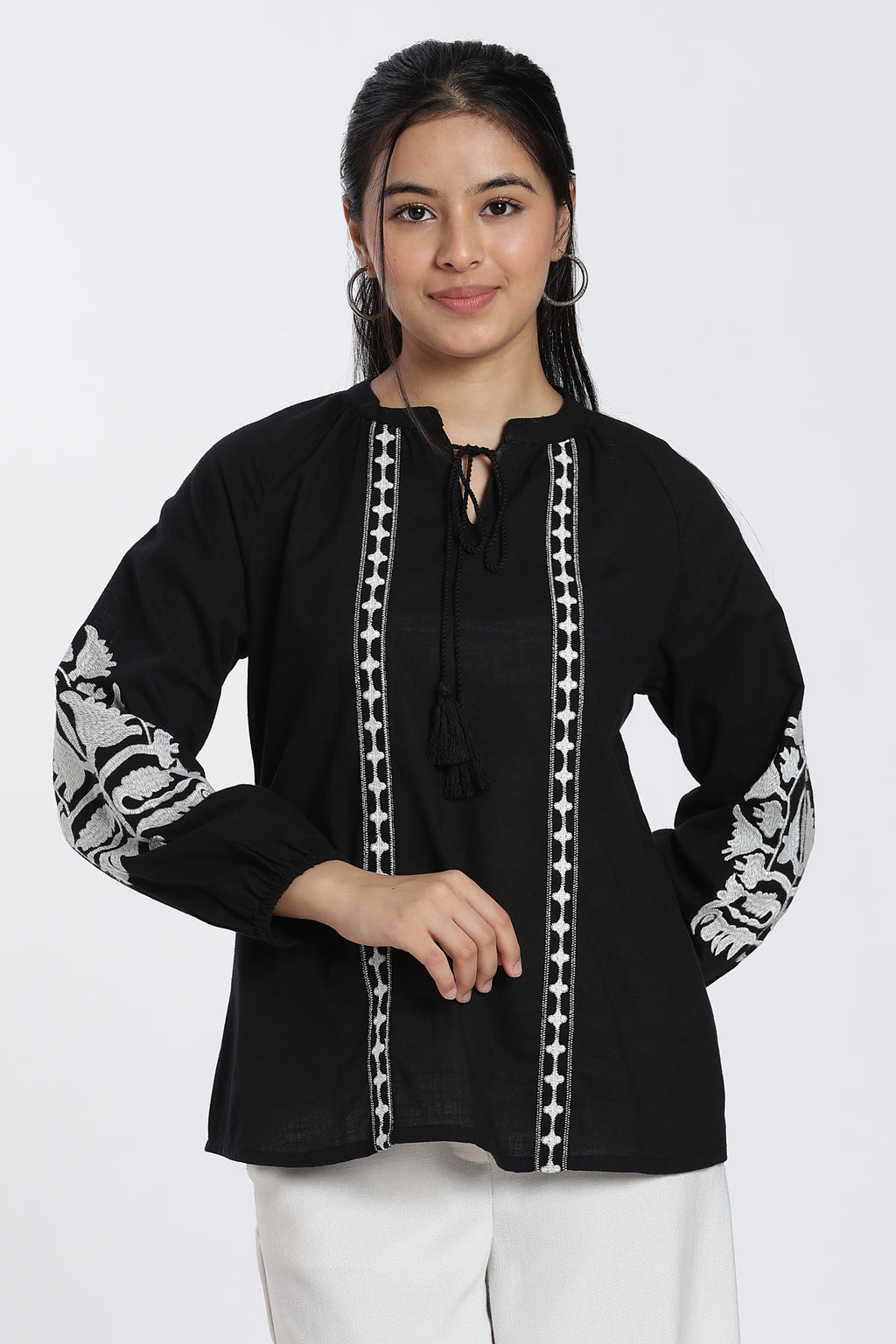 Black Tied Up Flared Fit Tunic for Women - Image 2