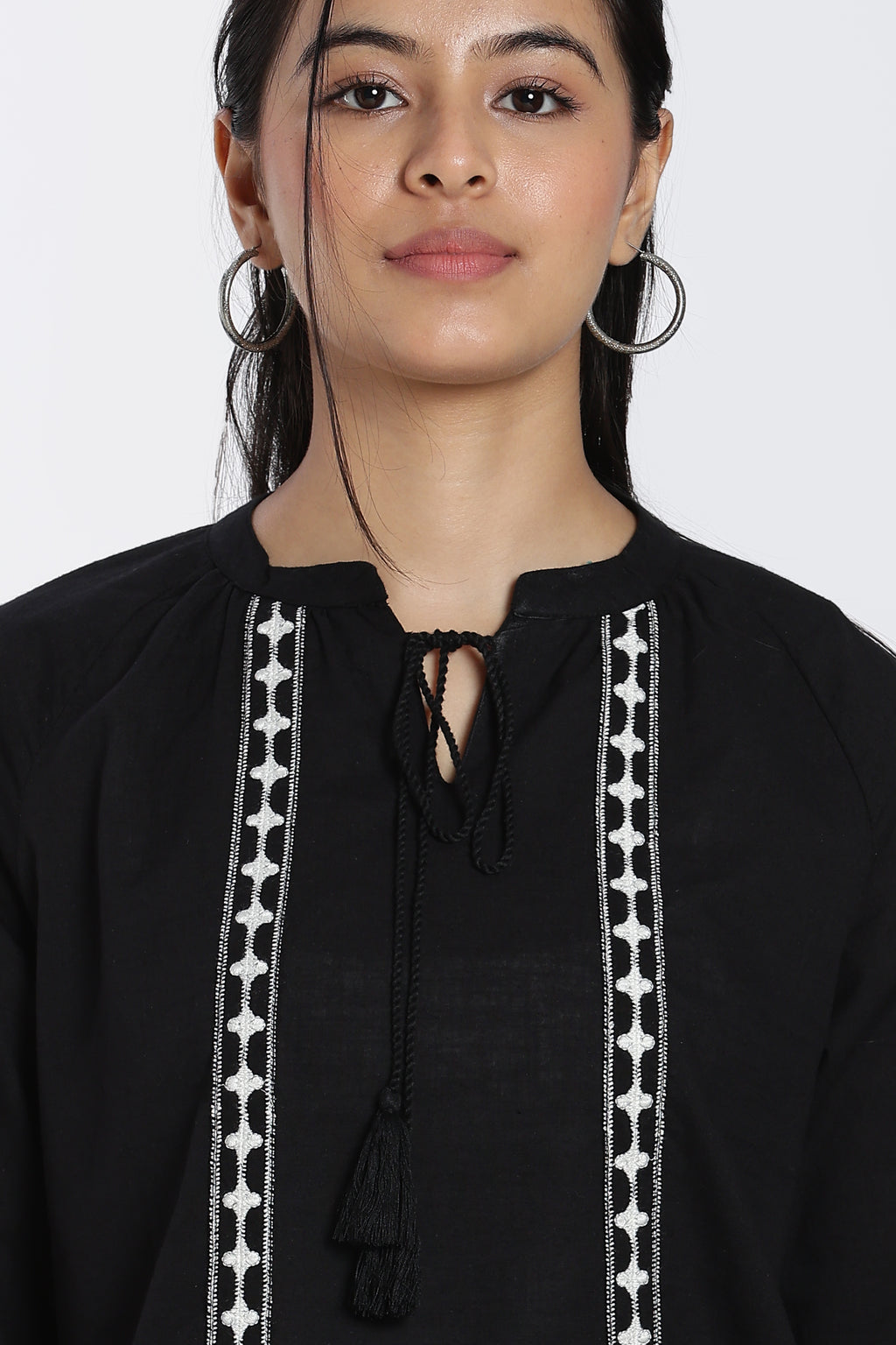 Black Tied Up Flared Fit Tunic for Women - Image 3