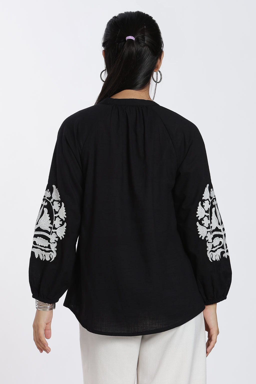 Black Tied Up Flared Fit Tunic for Women - Image 5