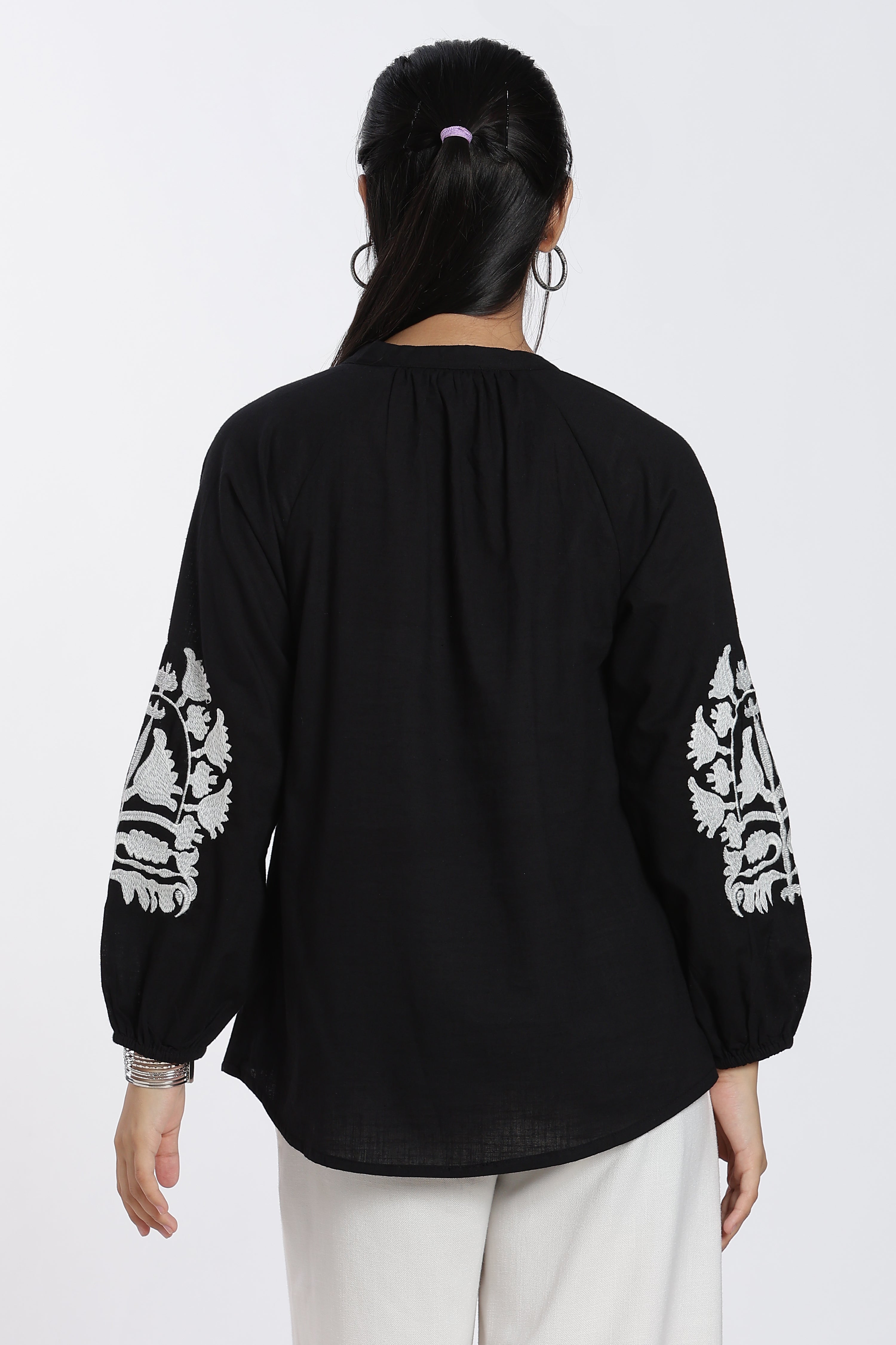 Black Tied Up Flared Fit Tunic for Women - Image 5