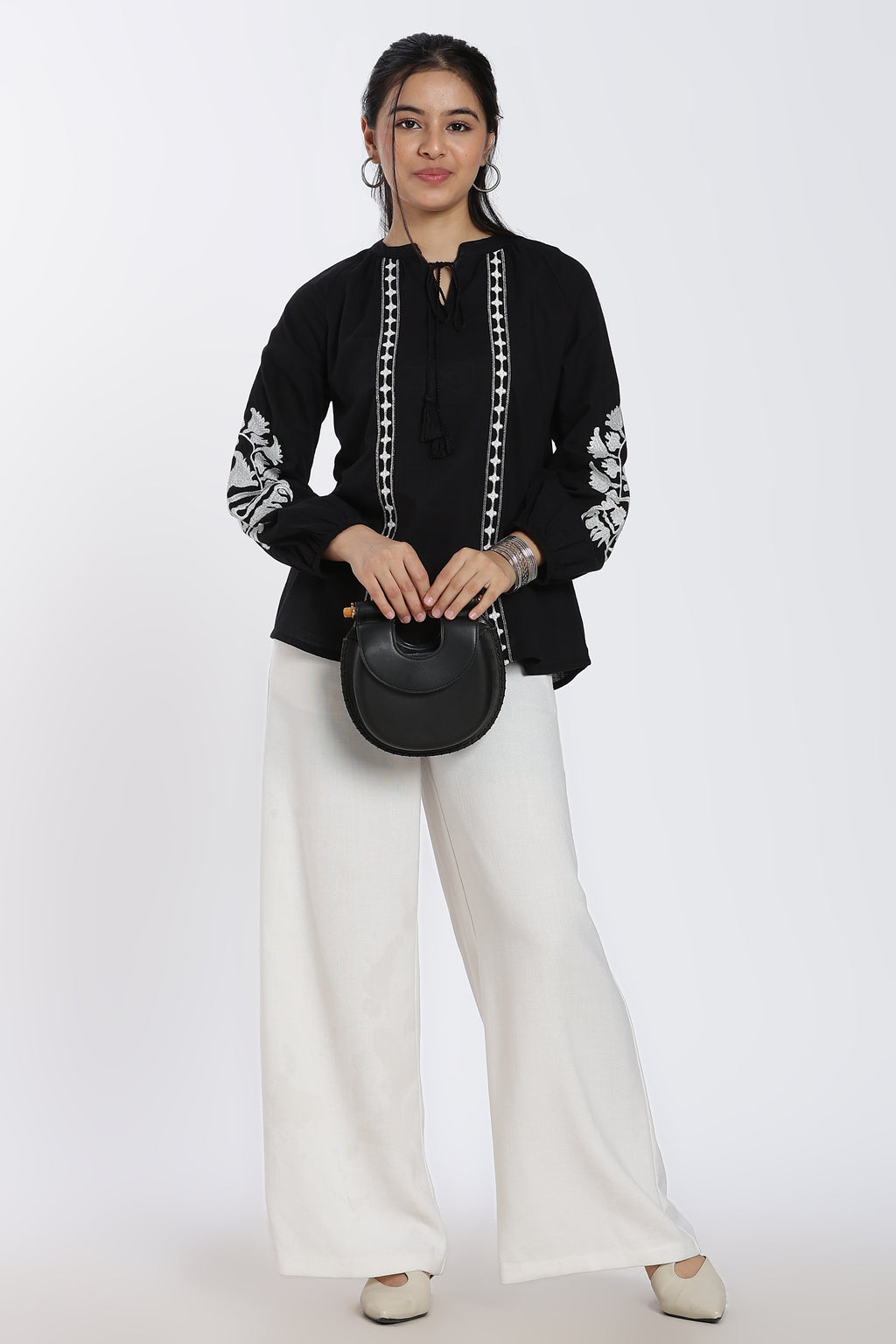 Black Tied Up Flared Fit Tunic for Women - Image 6