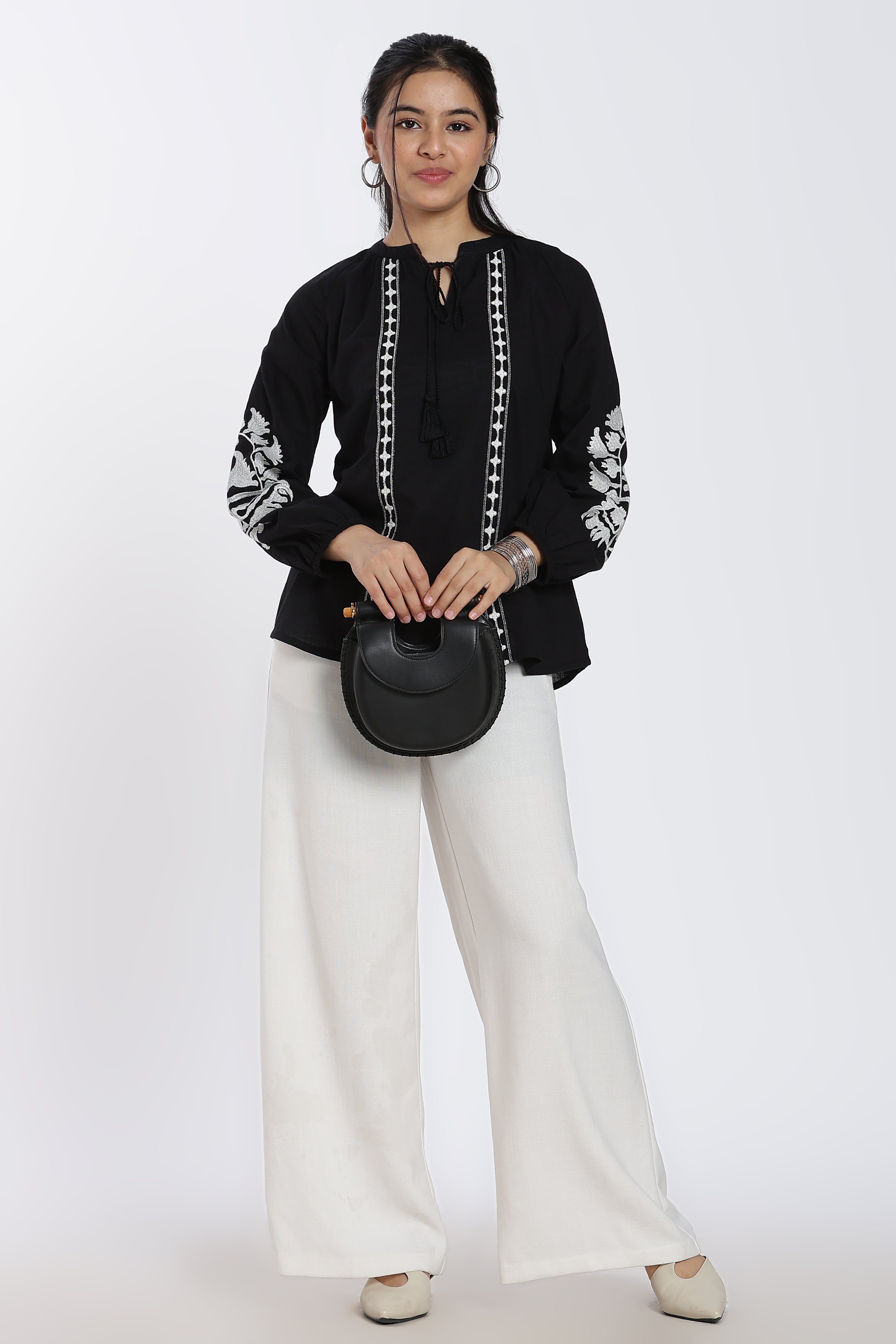 Black Tied Up Flared Fit Tunic for Women - Image 6