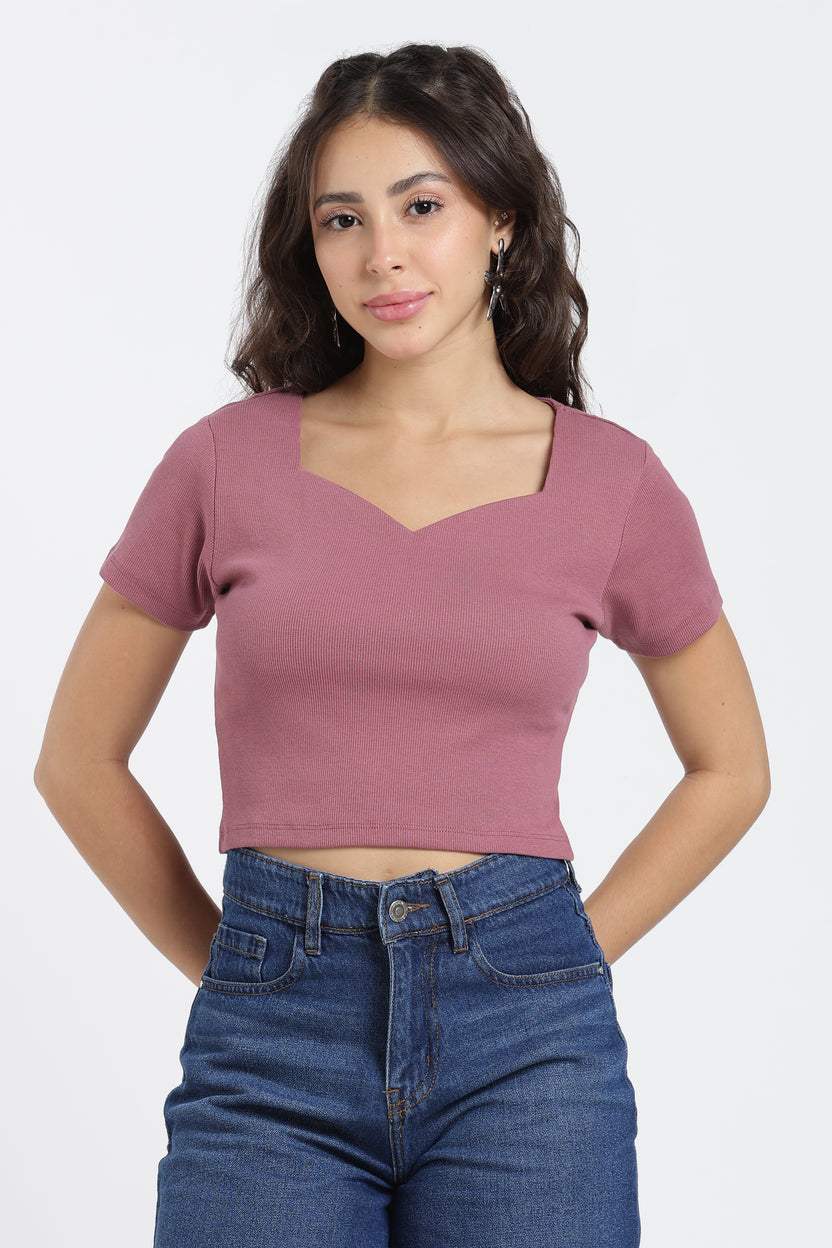 Mauve Regular Fit Crop Top For Women - Image 2