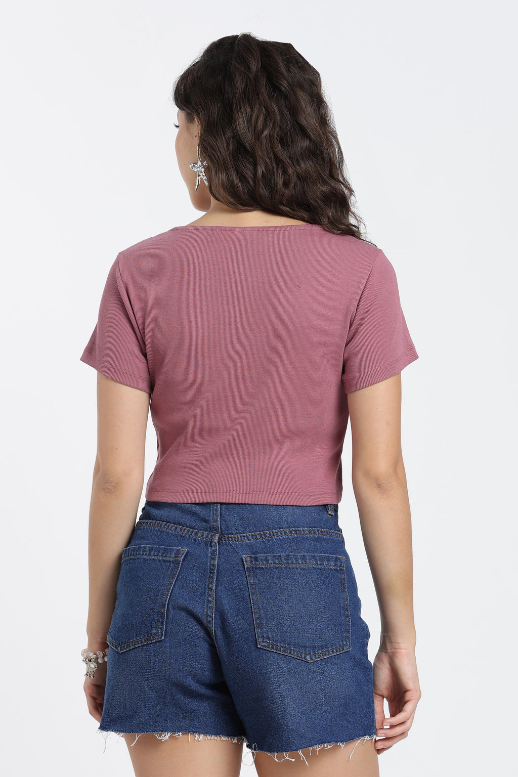 Mauve Regular Fit Crop Top For Women - Image 5