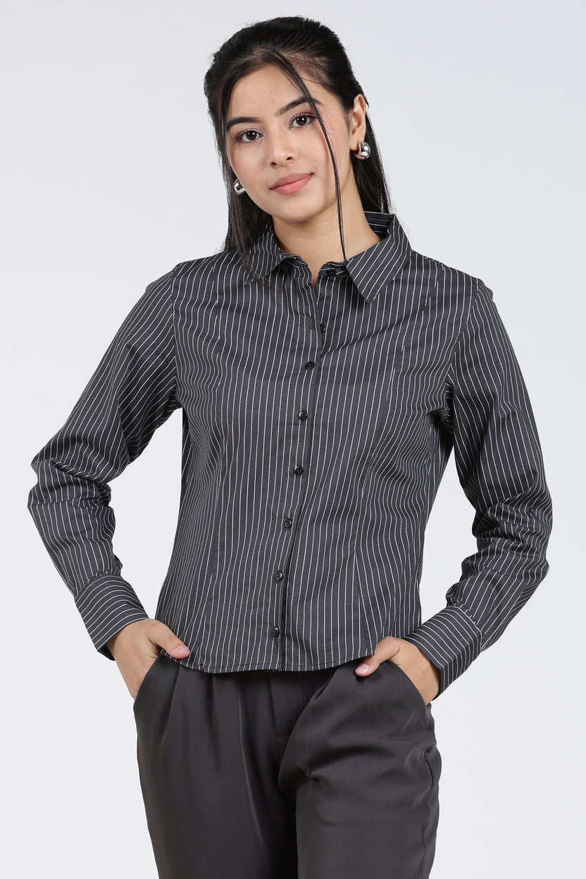Charcoal Stripes Regular FiT-Shirt for Women - Image 2