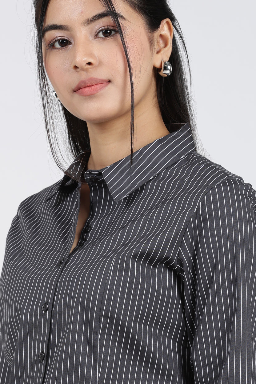 Charcoal Stripes Regular FiT-Shirt for Women - Image 3