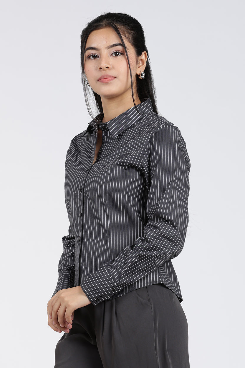 Charcoal Stripes Regular FiT-Shirt for Women - Image 4