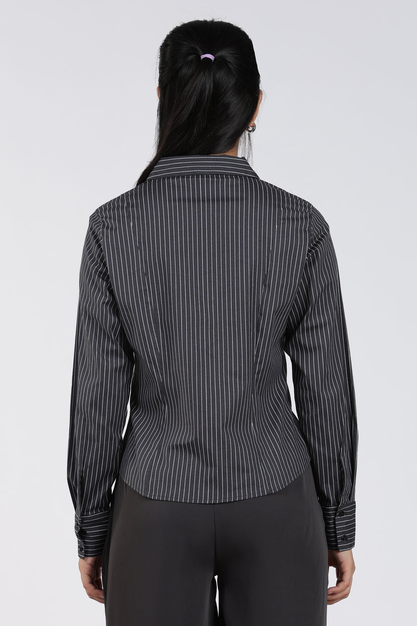 Charcoal Stripes Regular FiT-Shirt for Women - Image 5