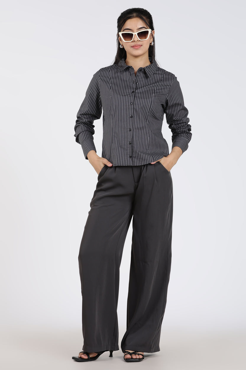 Charcoal Stripes Regular FiT-Shirt for Women - Image 6