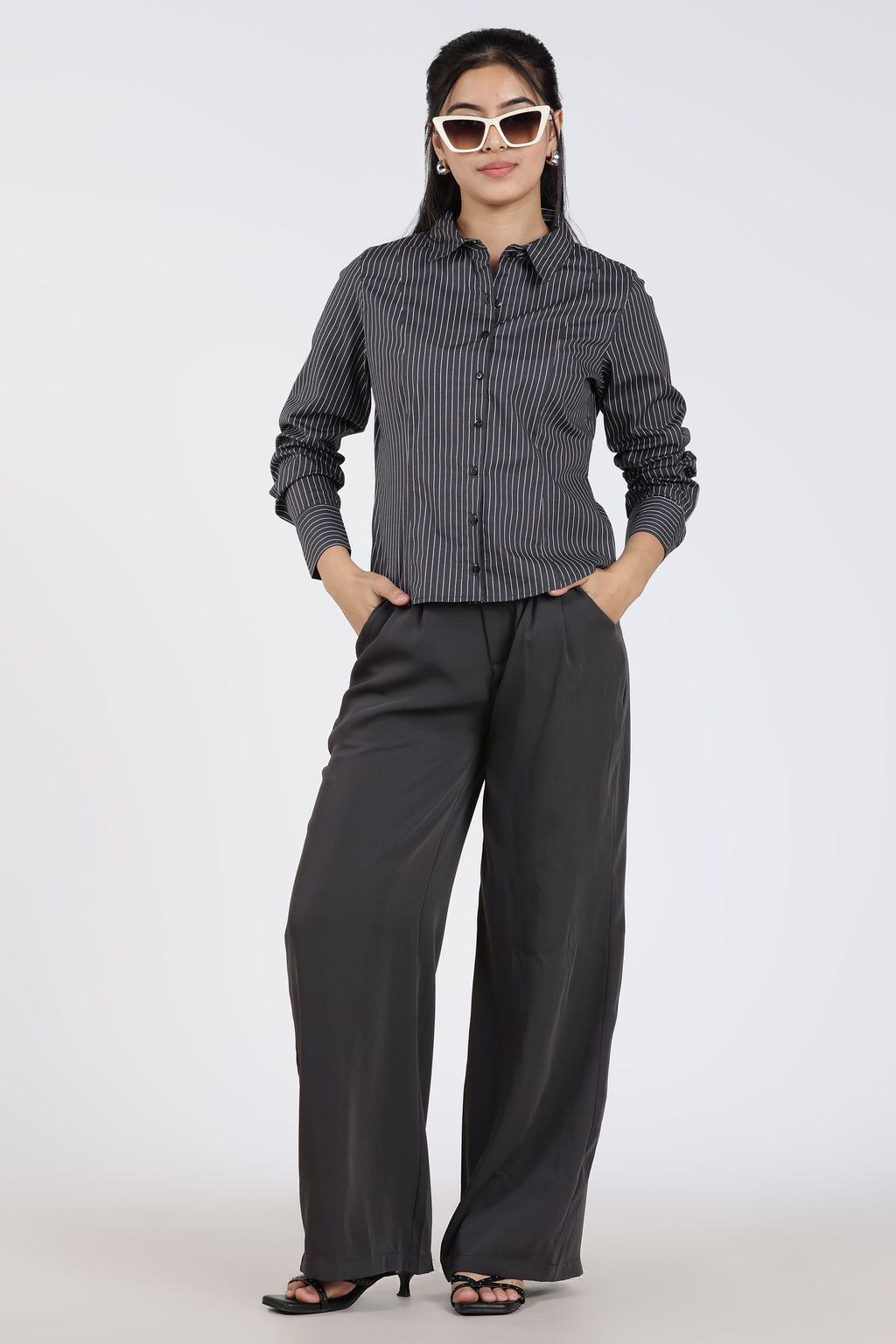 Charcoal Stripes Regular FiT-Shirt for Women - Image 6