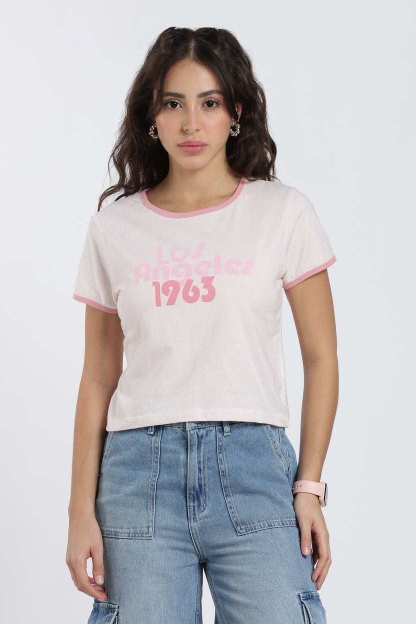 Pink Cotton Regular Fit T-Shirt For Women - Image 2