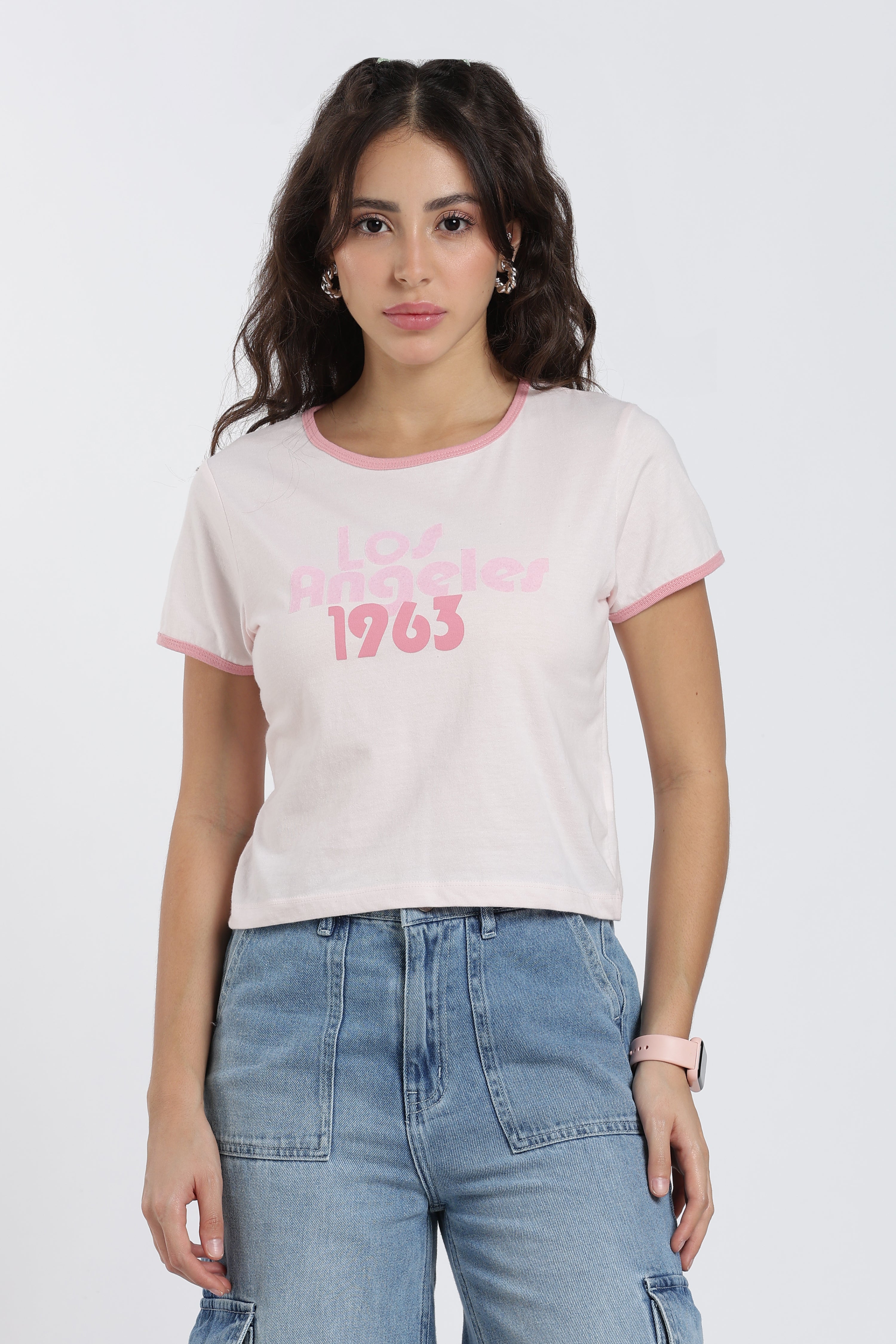 Pink Cotton Regular Fit T-Shirt for Women - Image 2