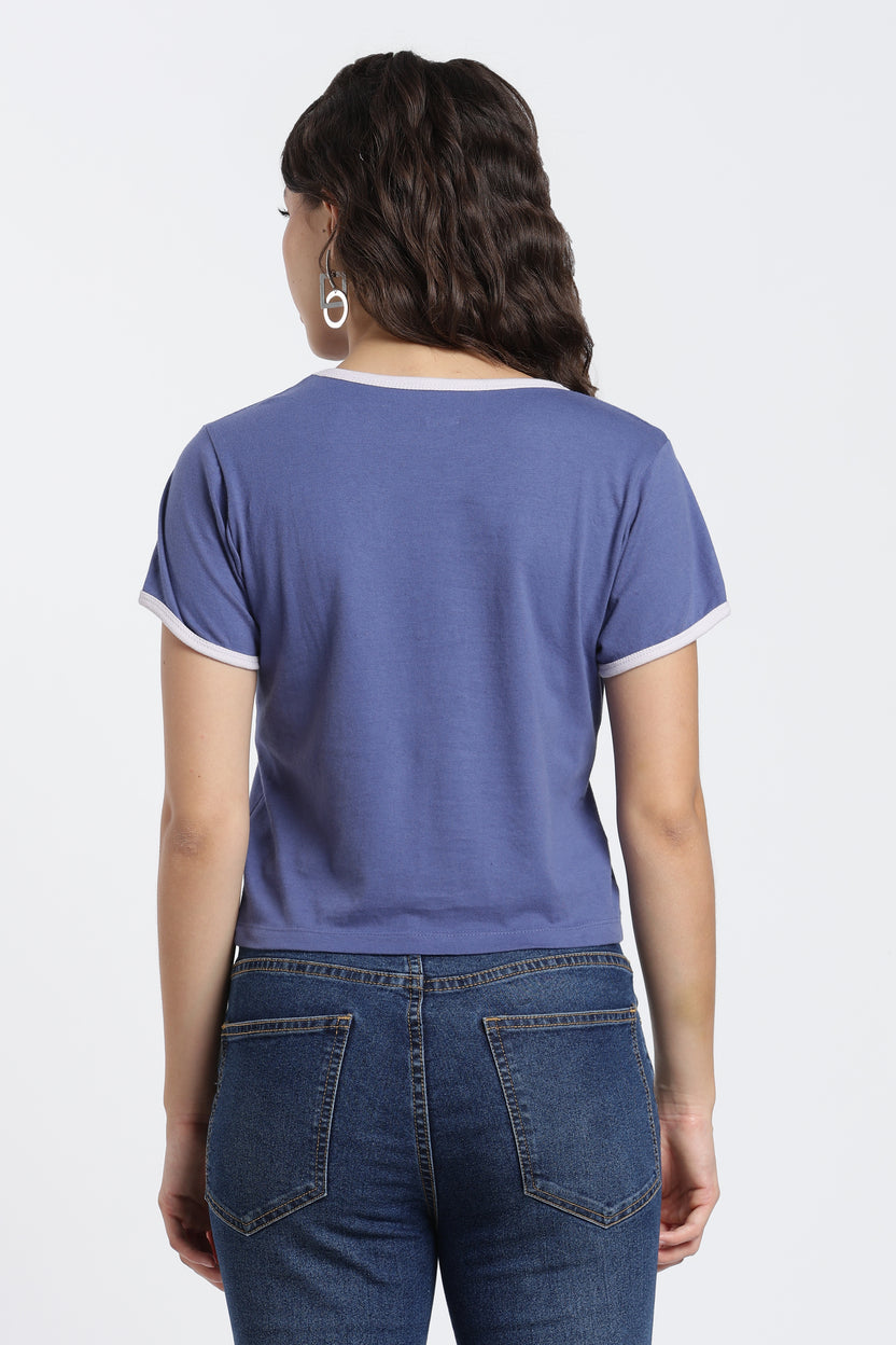 Blue Typographic Printed T-Shirt for Women - Image 5