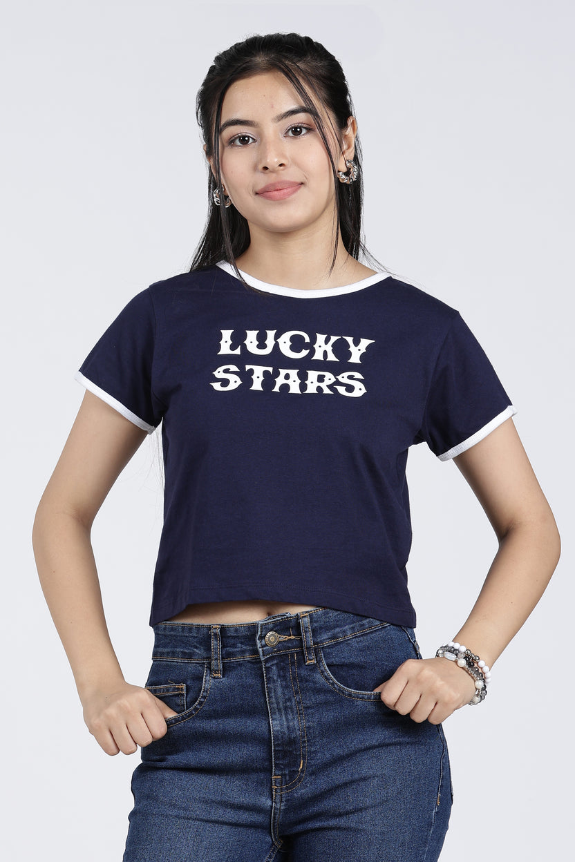 Navy Cotton Regular Fit T-Shirt for Women - Image 2