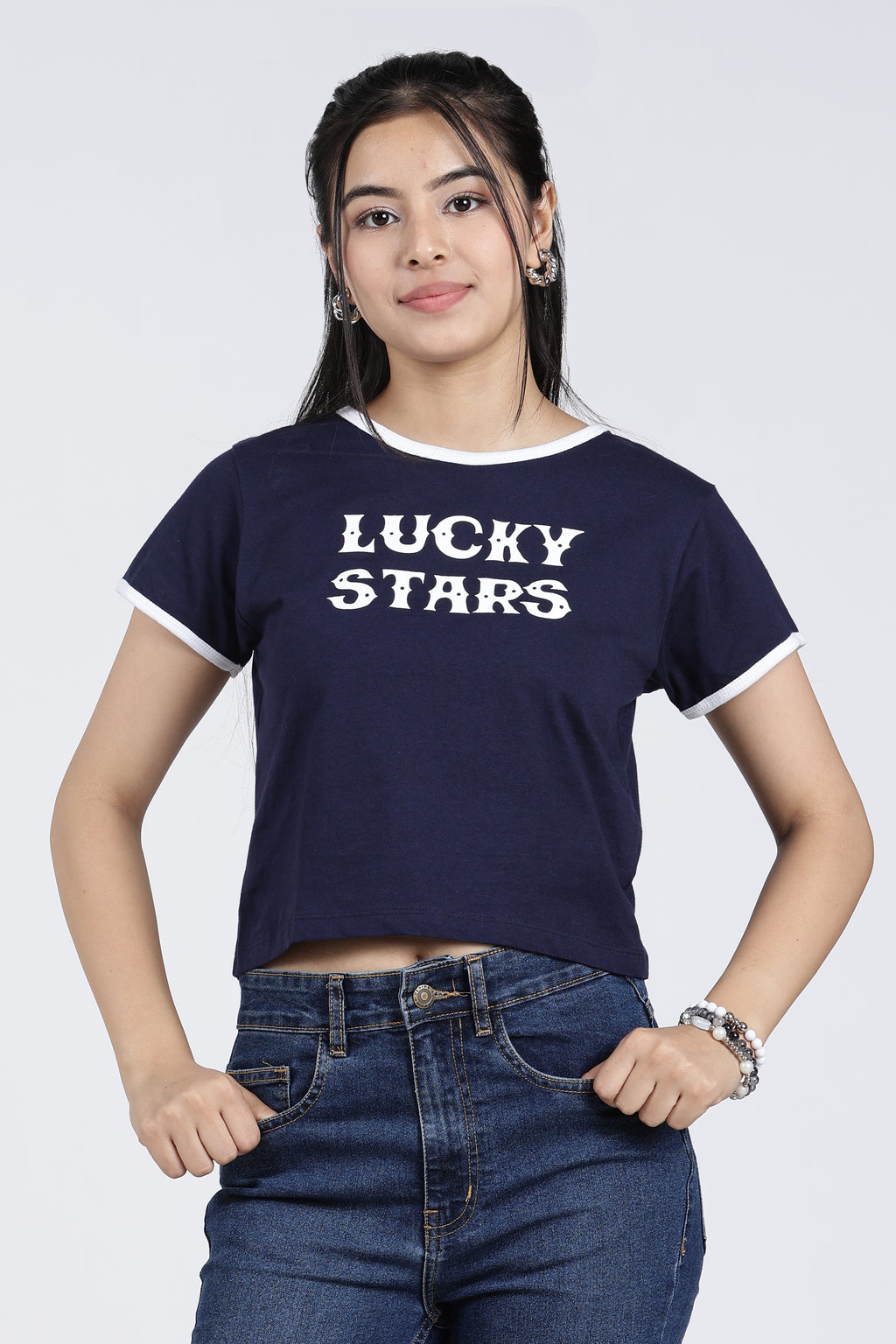 Navy Cotton Regular Fit T-Shirt for Women - Image 2