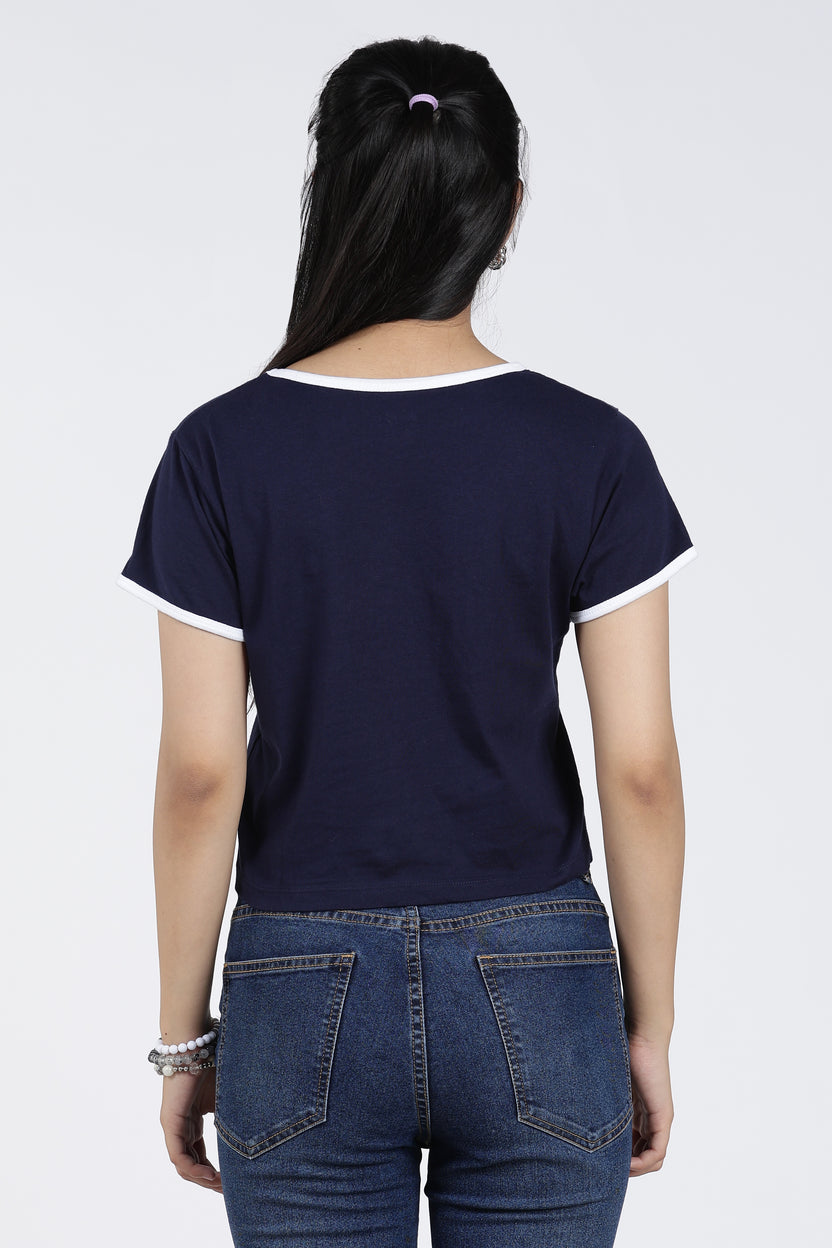 Navy Cotton Regular Fit T-Shirt for Women - Image 5
