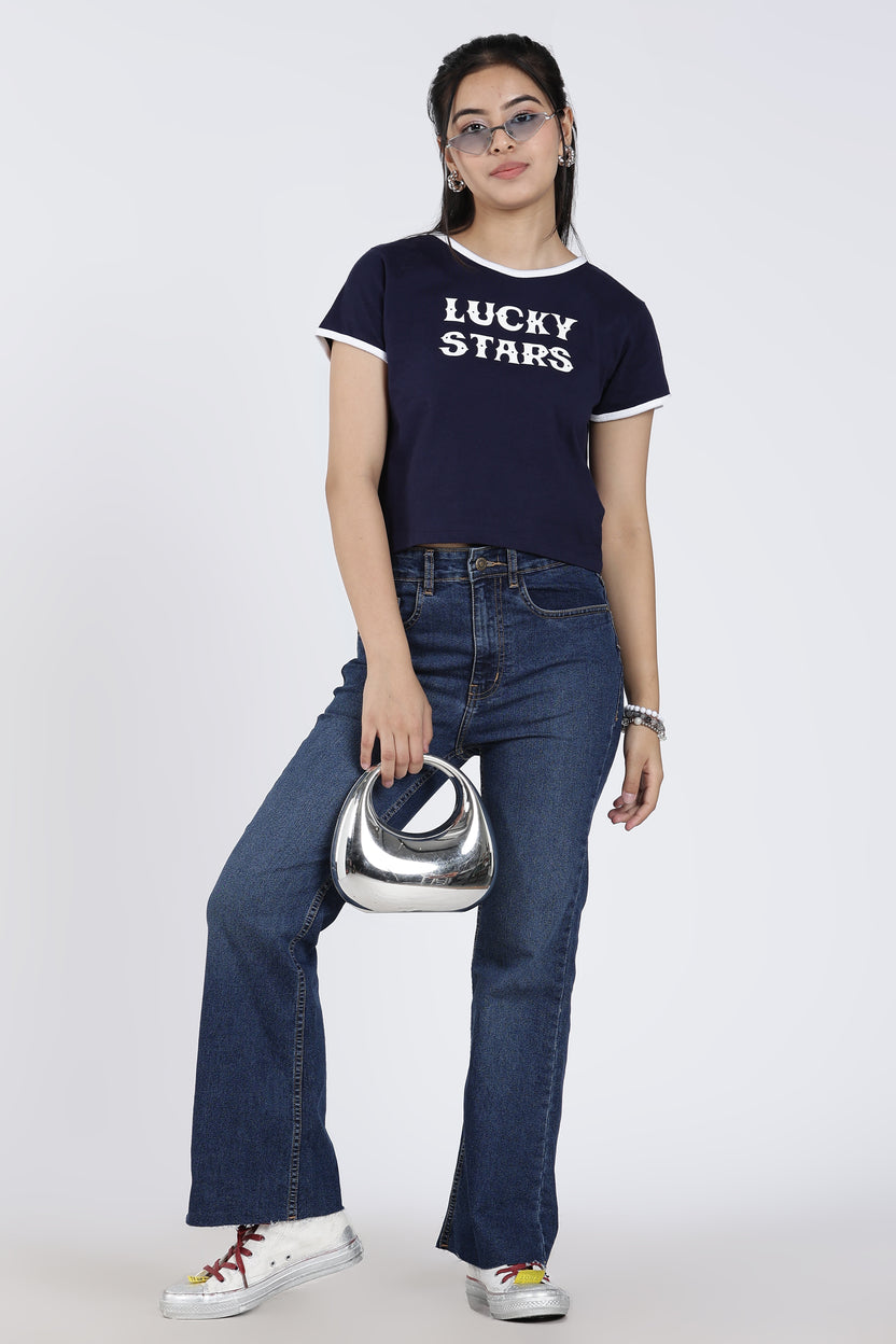 Navy Cotton Regular Fit T-Shirt for Women - Image 6