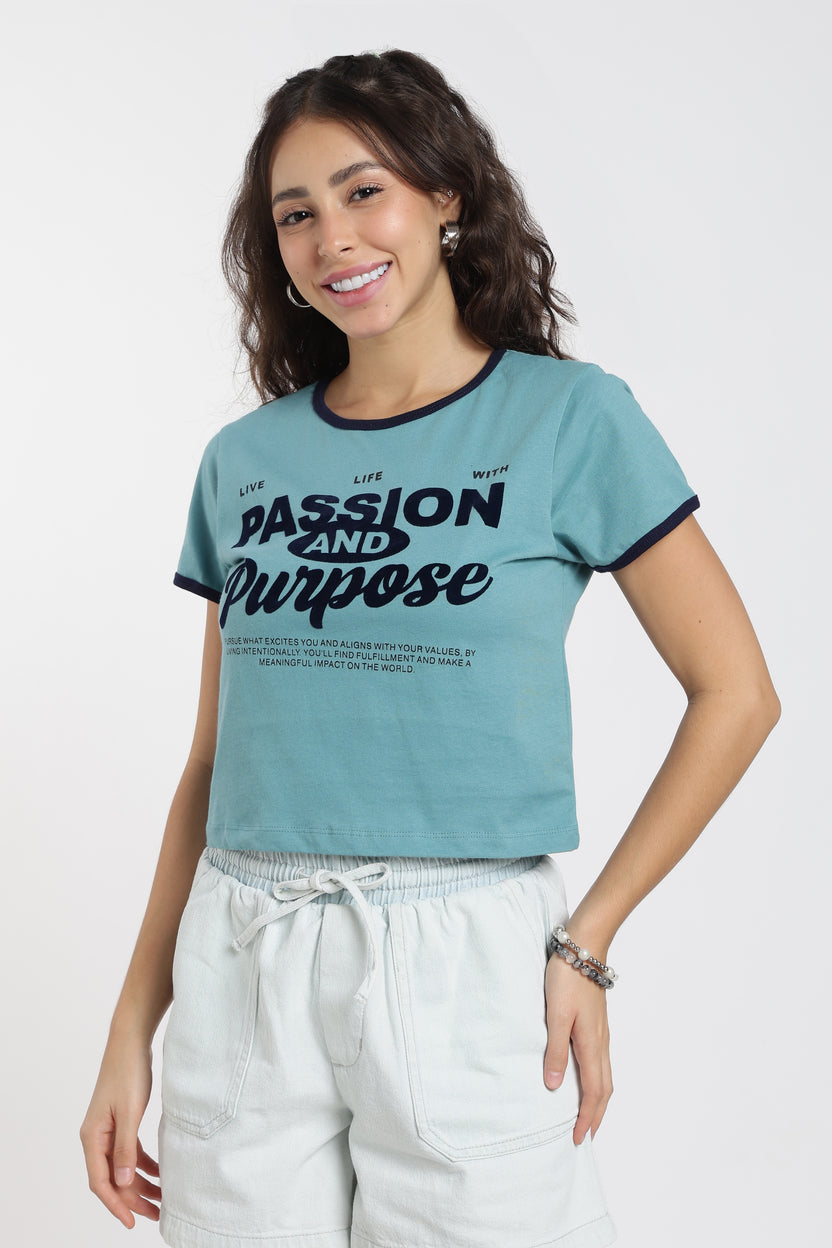 Teal Cotton Regular Fit T-Shirt For Women - Image 2