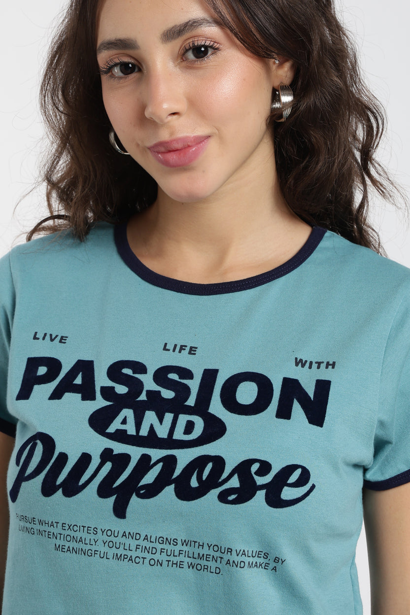 Teal Cotton Regular Fit T-Shirt For Women - Image 3