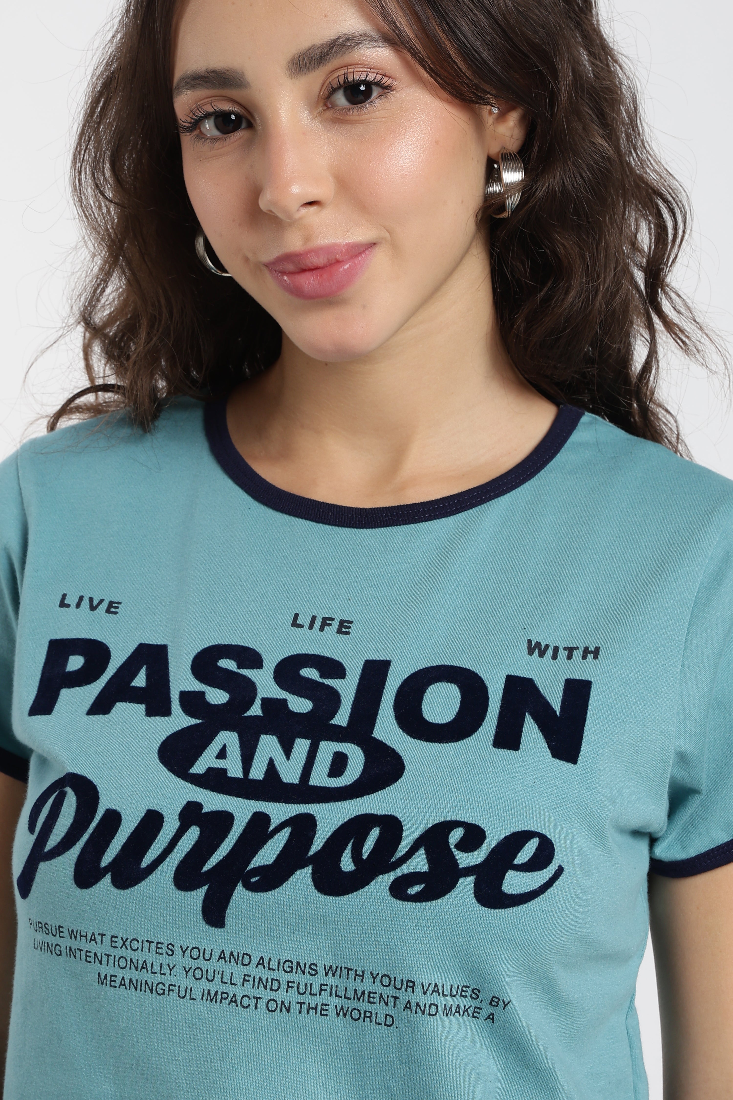 Teal Cotton Regular Fit T-Shirt for Women - Image 3
