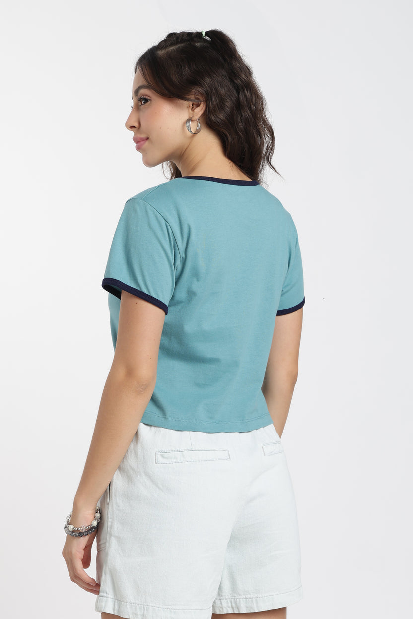 Teal Cotton Regular Fit T-Shirt For Women - Image 5