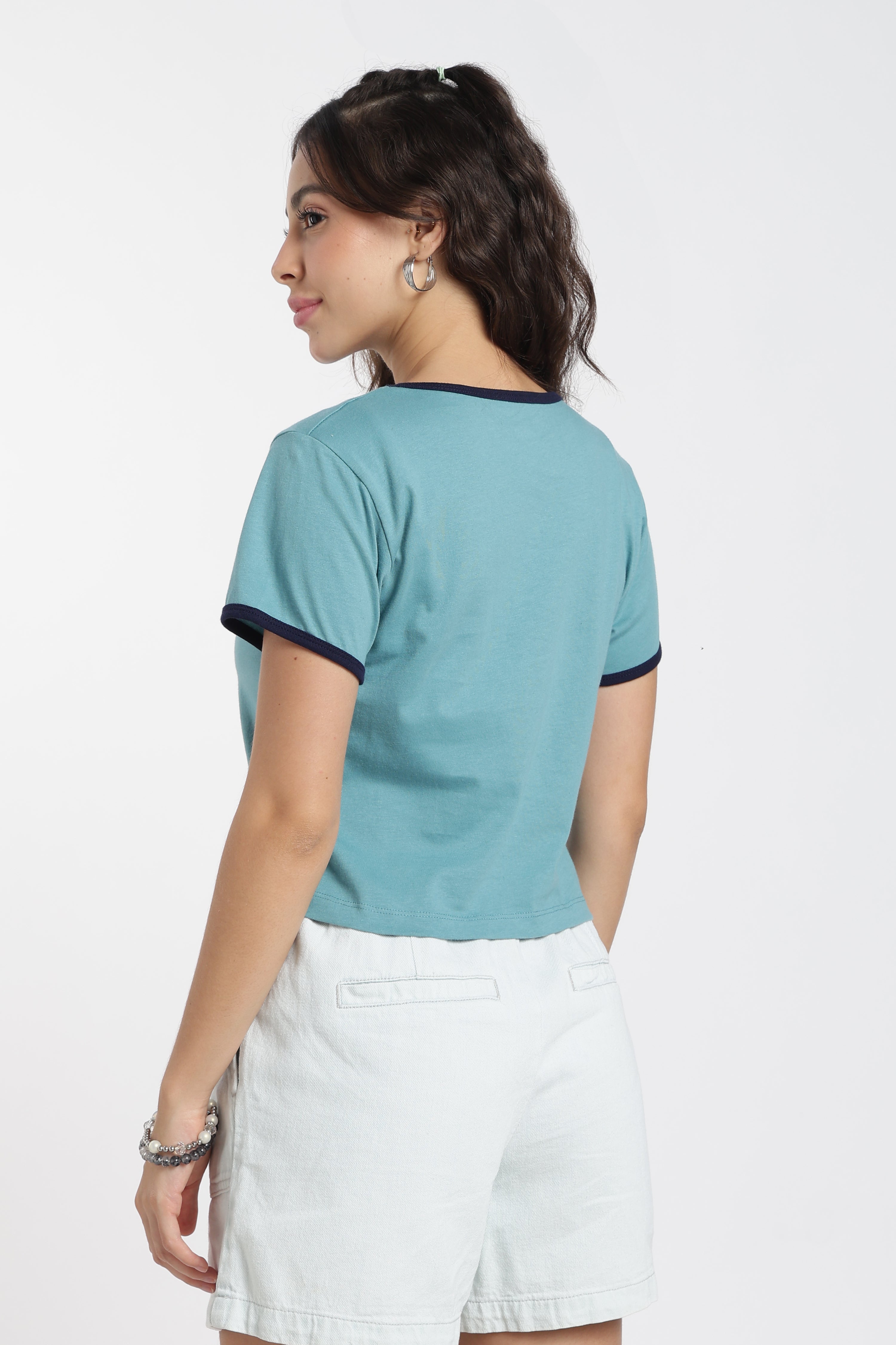 Teal Cotton Regular Fit T-Shirt for Women - Image 5
