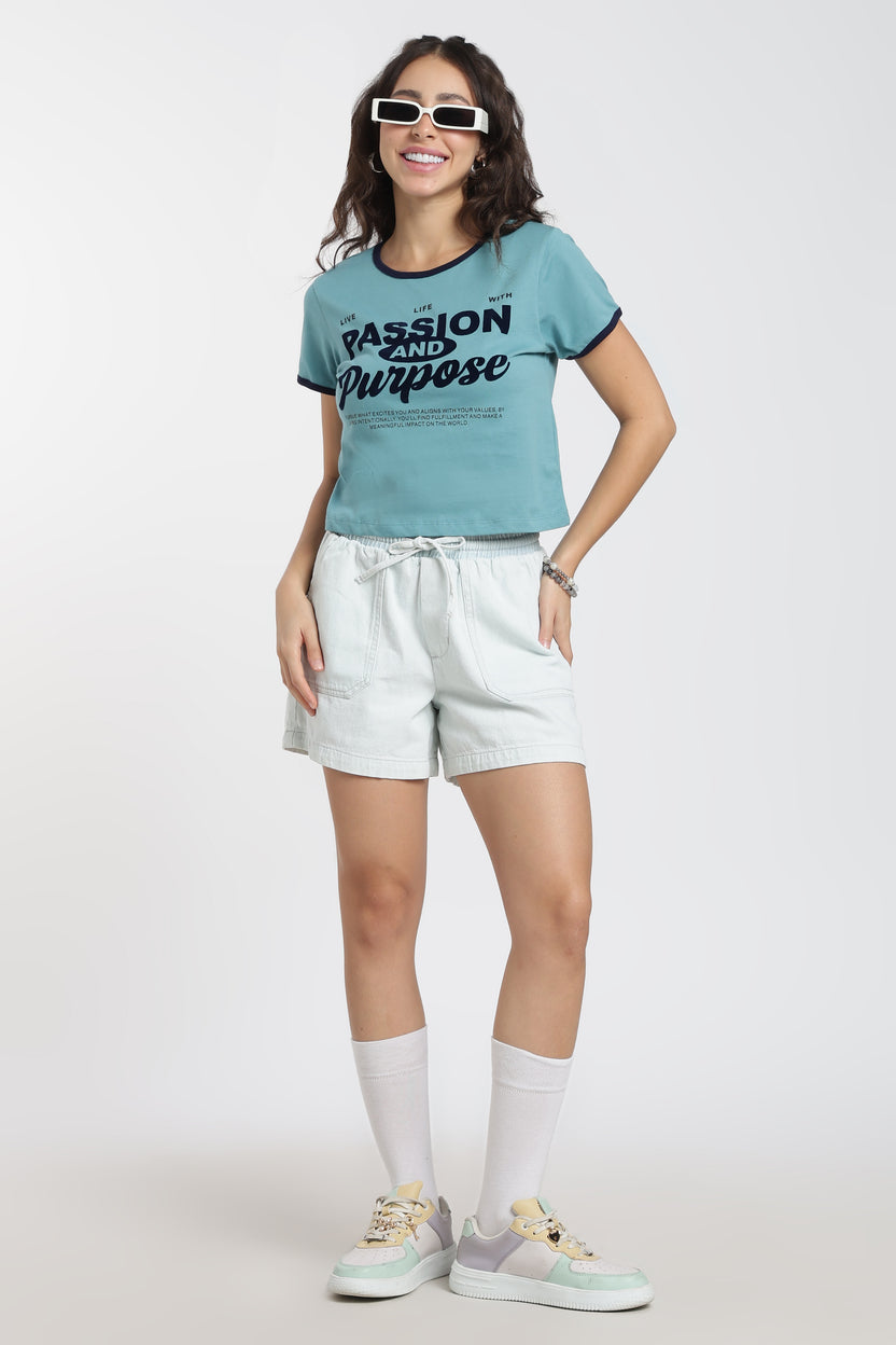Teal Cotton Regular Fit T-Shirt For Women - Image 6