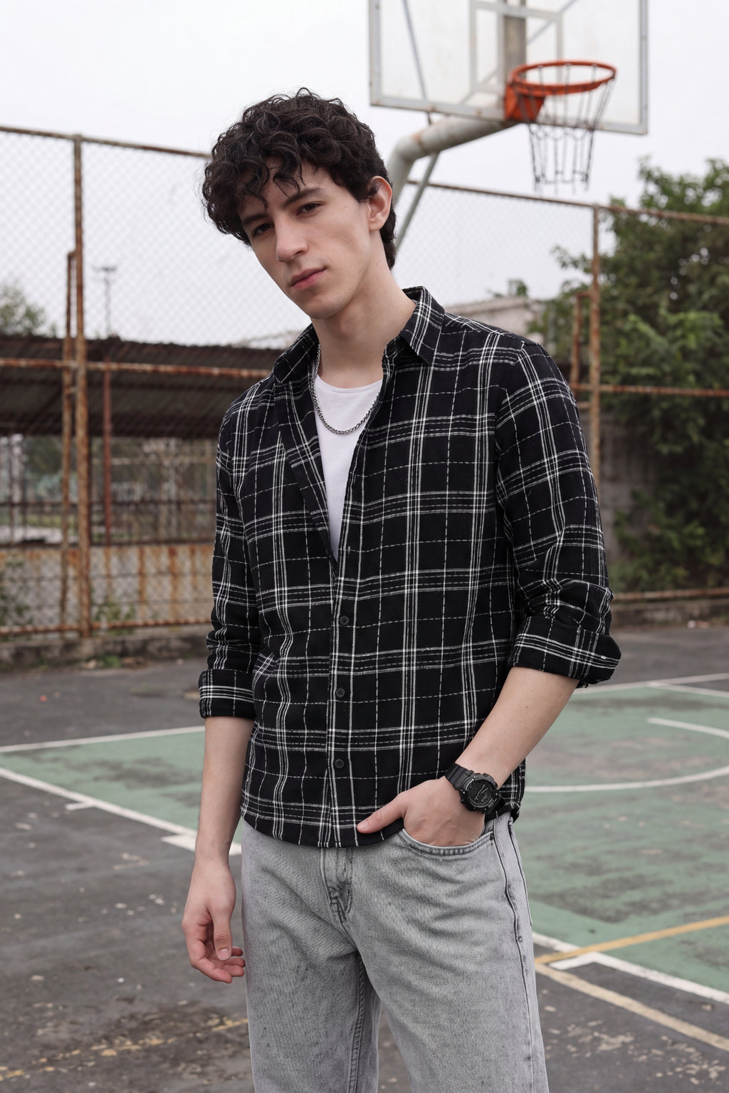 Black Checked Regular Fit Shirt for Men - Image 1