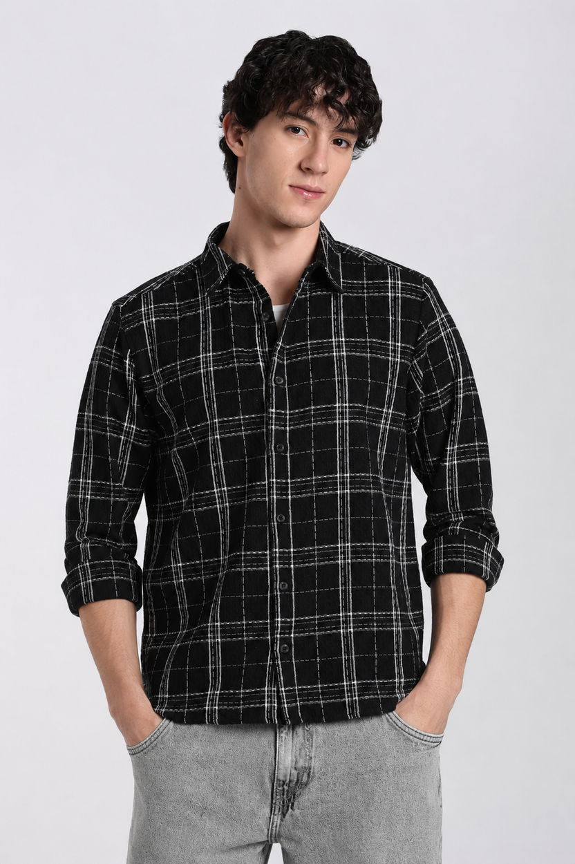 Black Checked Regular Fit Shirt for Men - Image 2