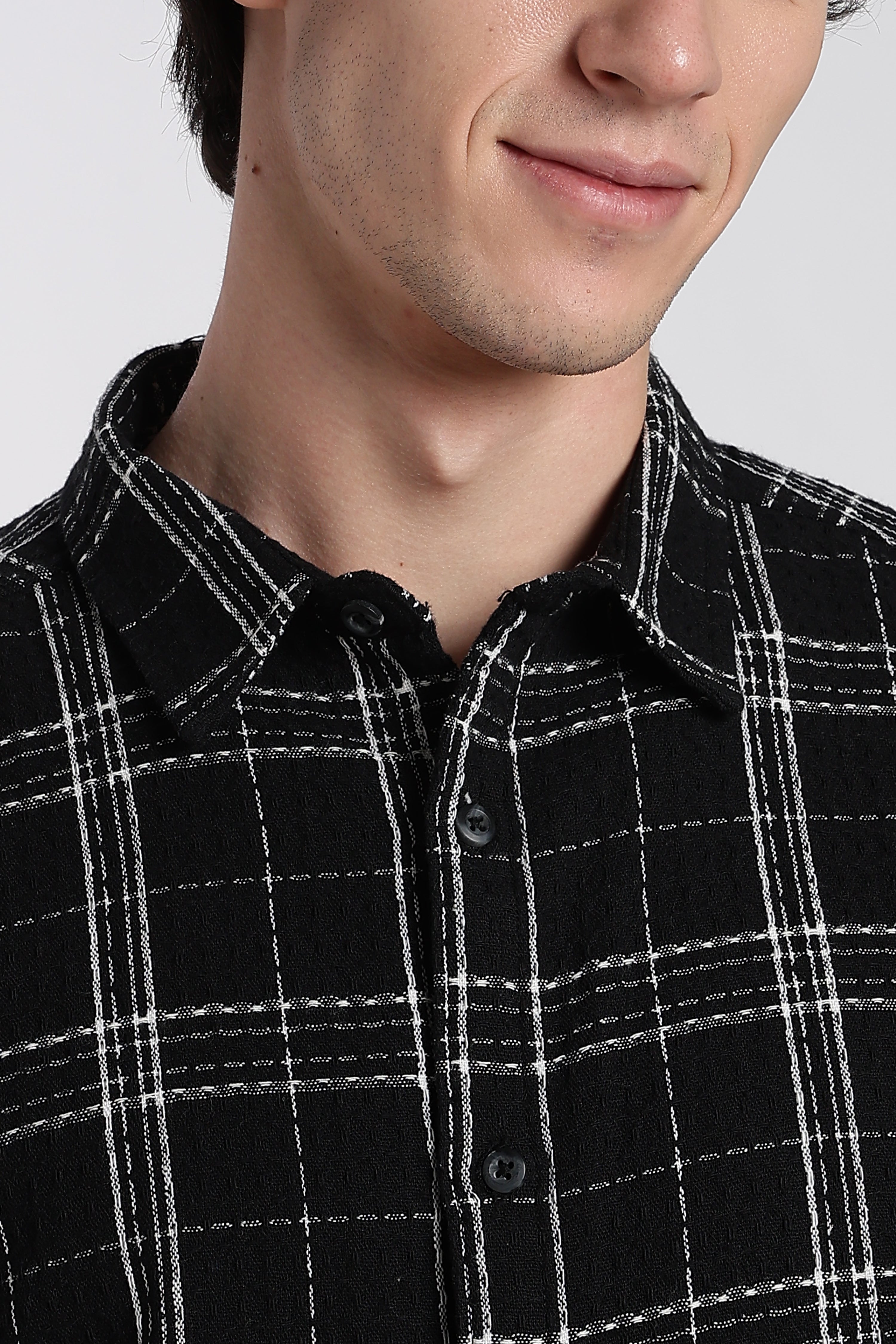 Black Checked Regular Fit Shirt for Men - Image 3