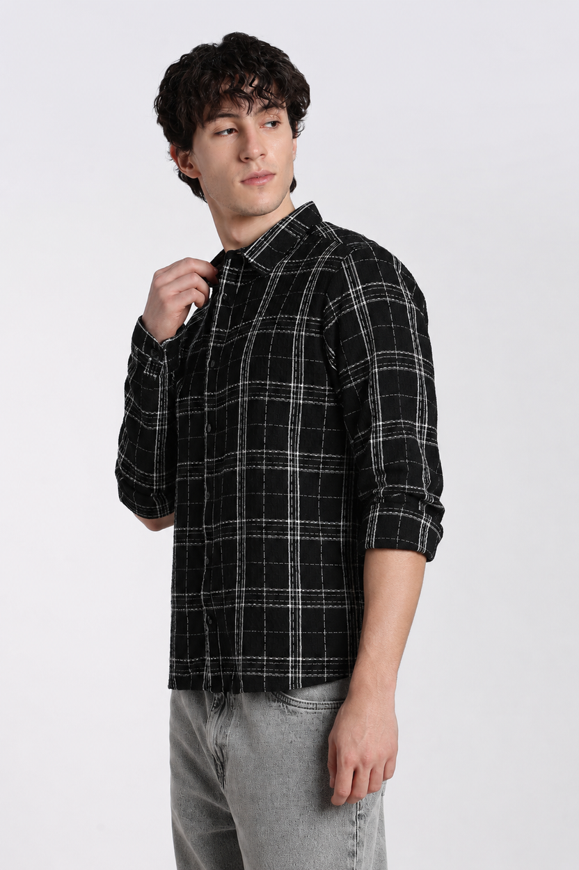 Black Checked Regular Fit Shirt for Men - Image 4