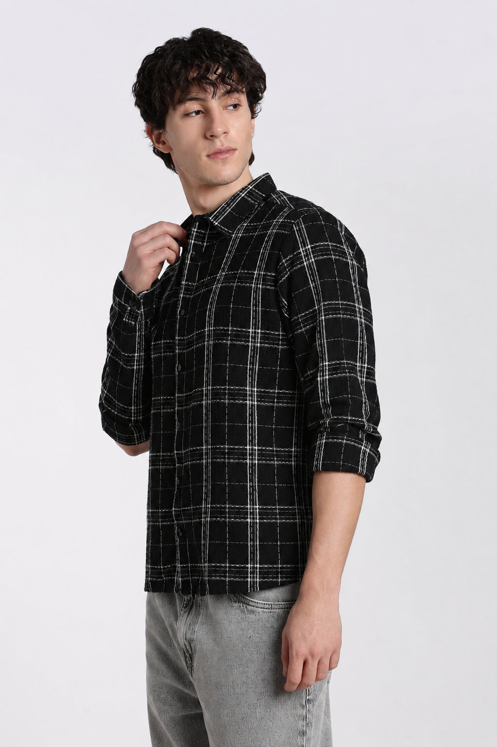 Black Checked Regular Fit Shirt for Men - Image 4