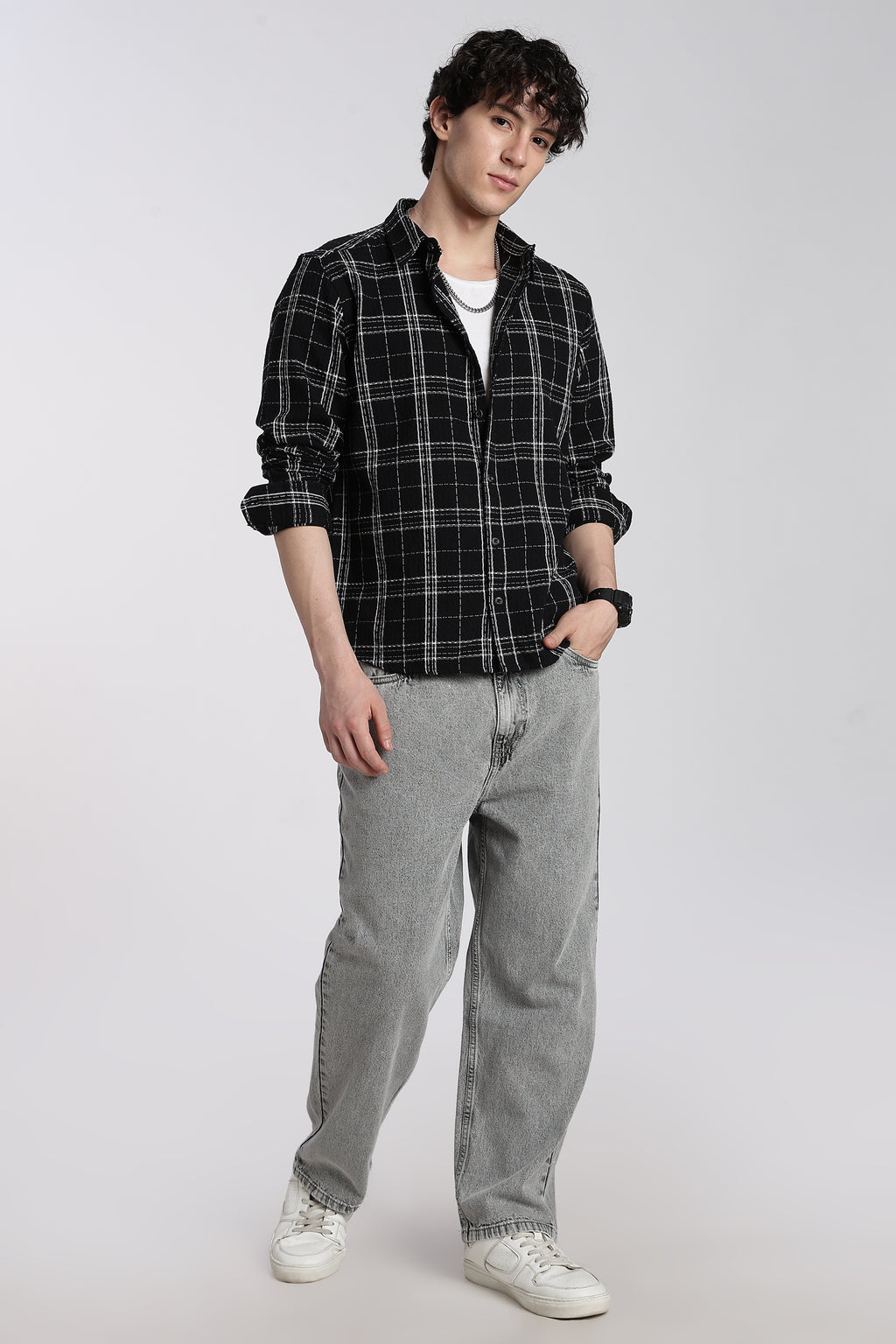 Black Checked Regular Fit Shirt for Men - Image 6