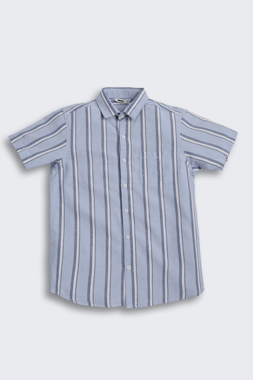 Light Blue Regular Fit Striped Shirt for Tweens Boys - Image 2