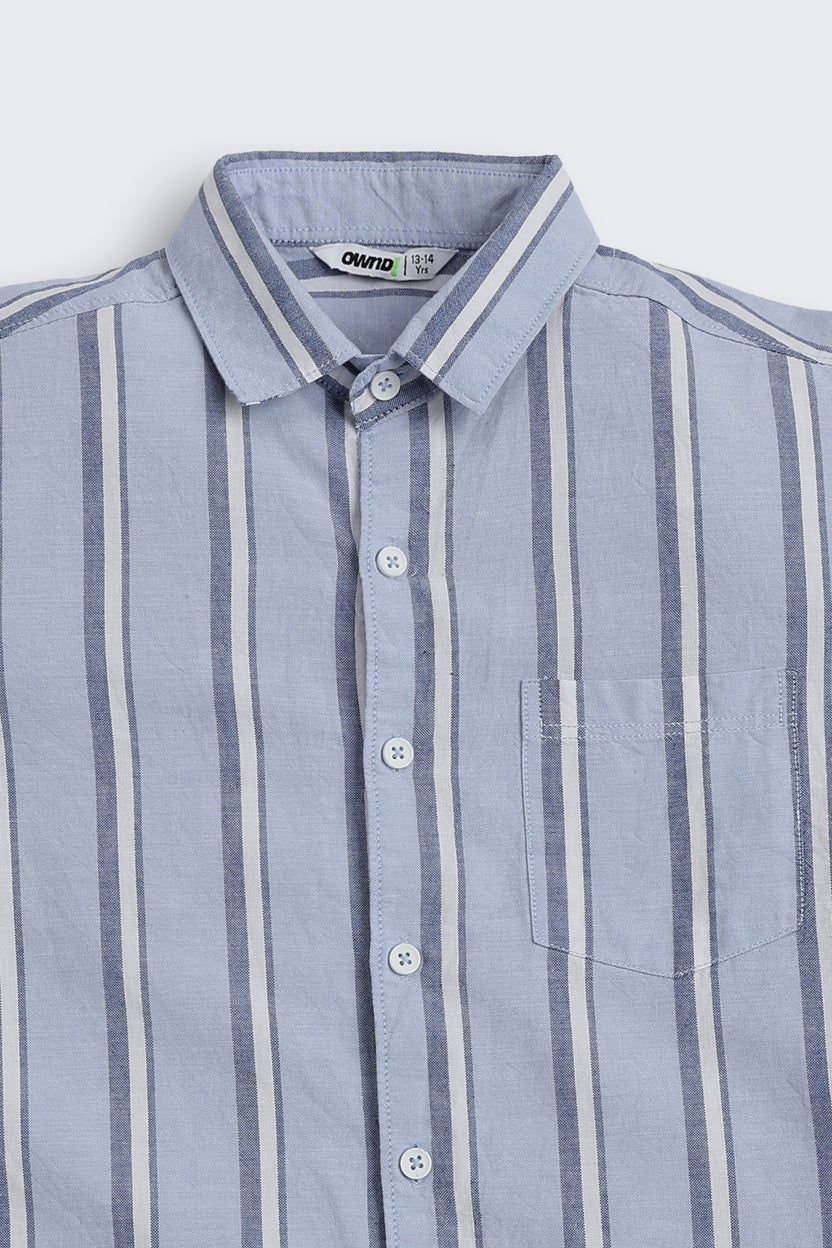 Light Blue Regular Fit Striped Shirt for Tweens Boys - Image 4