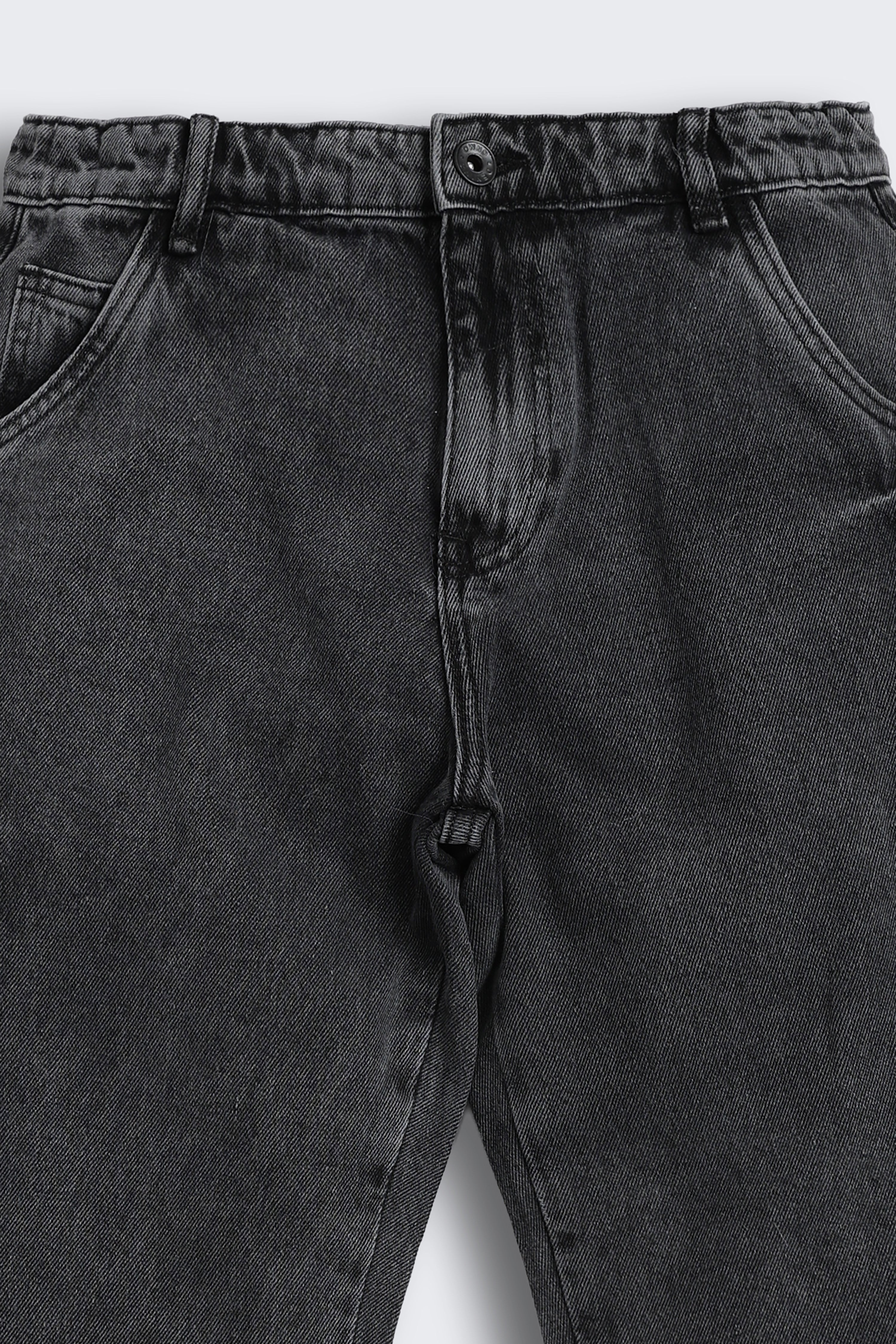 Charcoal Solid Regular Fit Jeans for Tweens Boys - Image 4