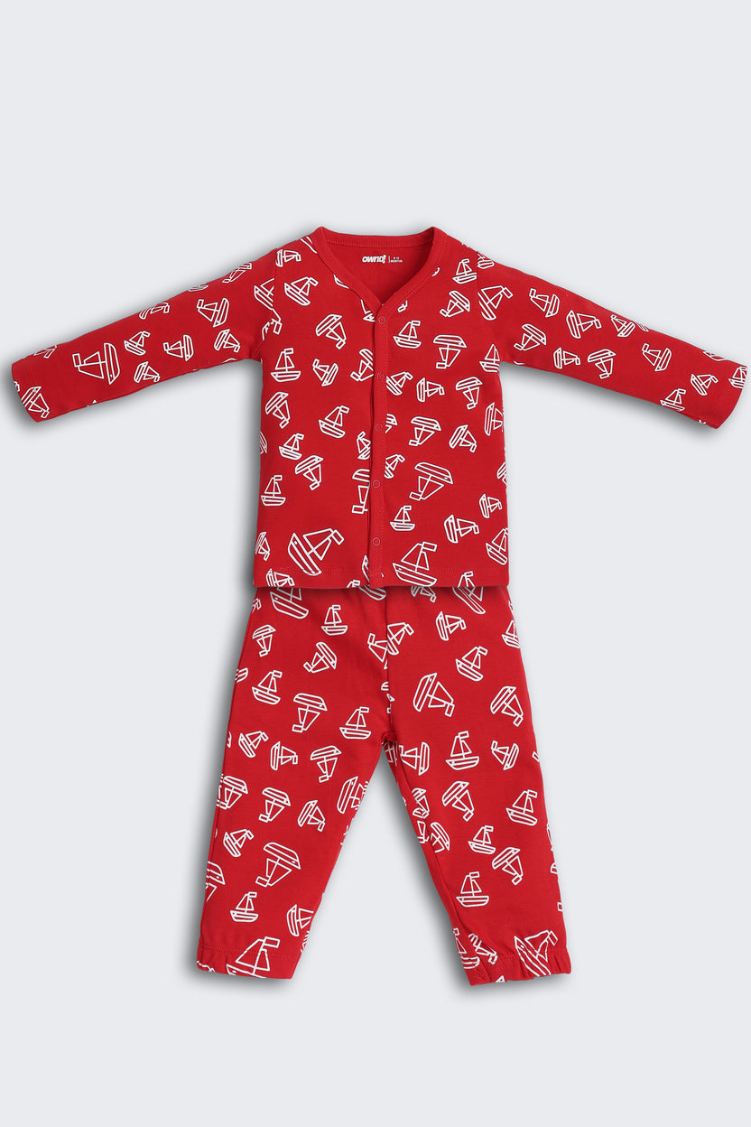 Red Boat All - Over Printed Regular Fit Co-ord Set for Infant Boys - Image 2