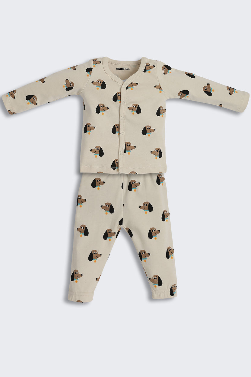 Beige Dogs Printed Regular Fit Co-ord Set for Infant Boys - Image 2