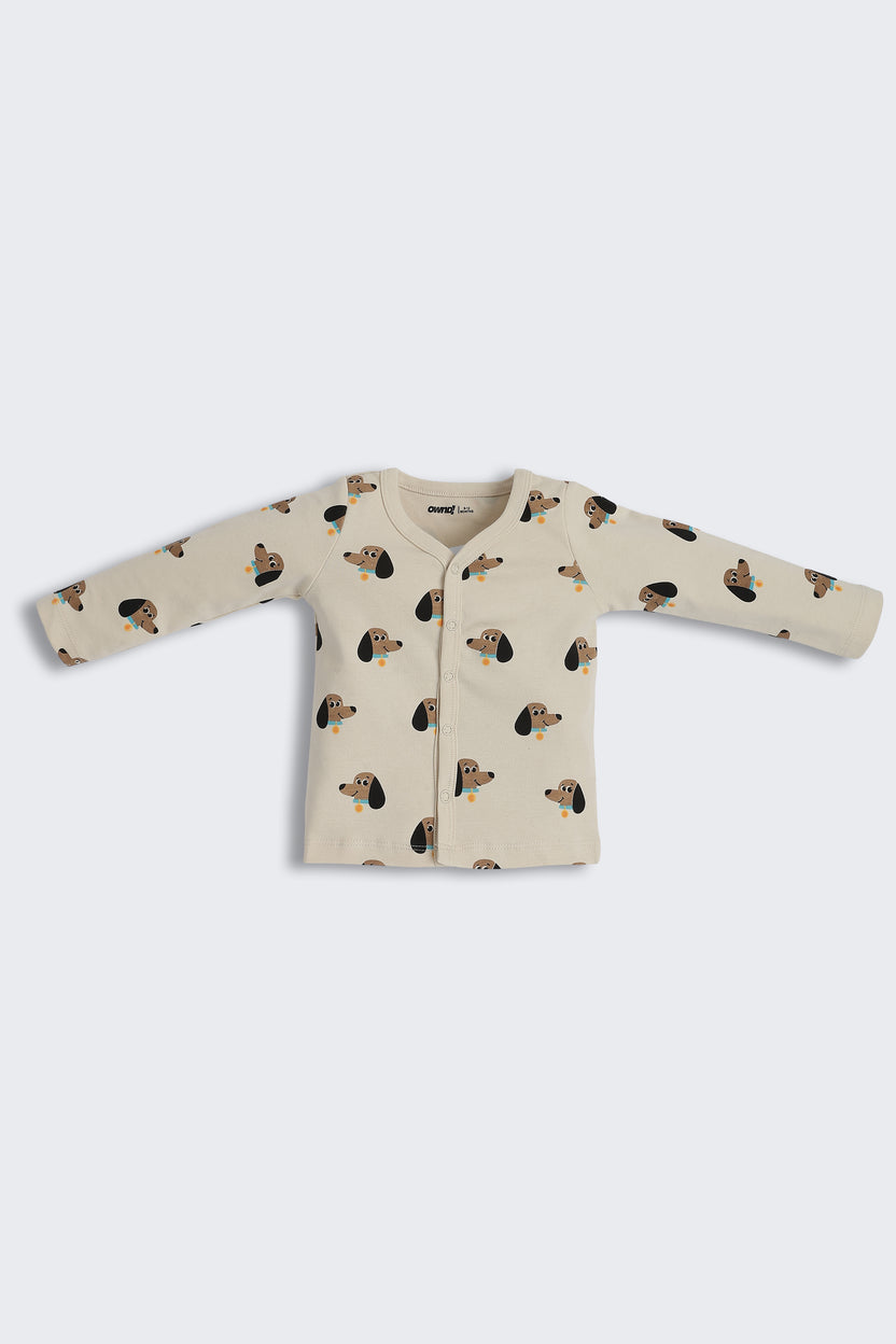 Beige Dogs Printed Regular Fit Co-ord Set for Infant Boys - Image 3