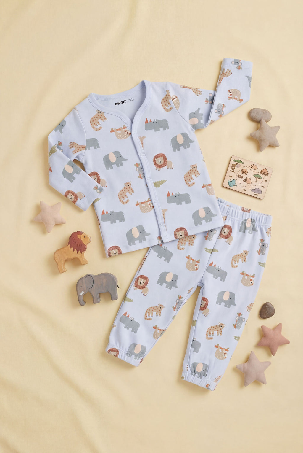 Light Blue Animal Graphic Printed Regular Fit Co-ord Set for Infant Boys - Image 1